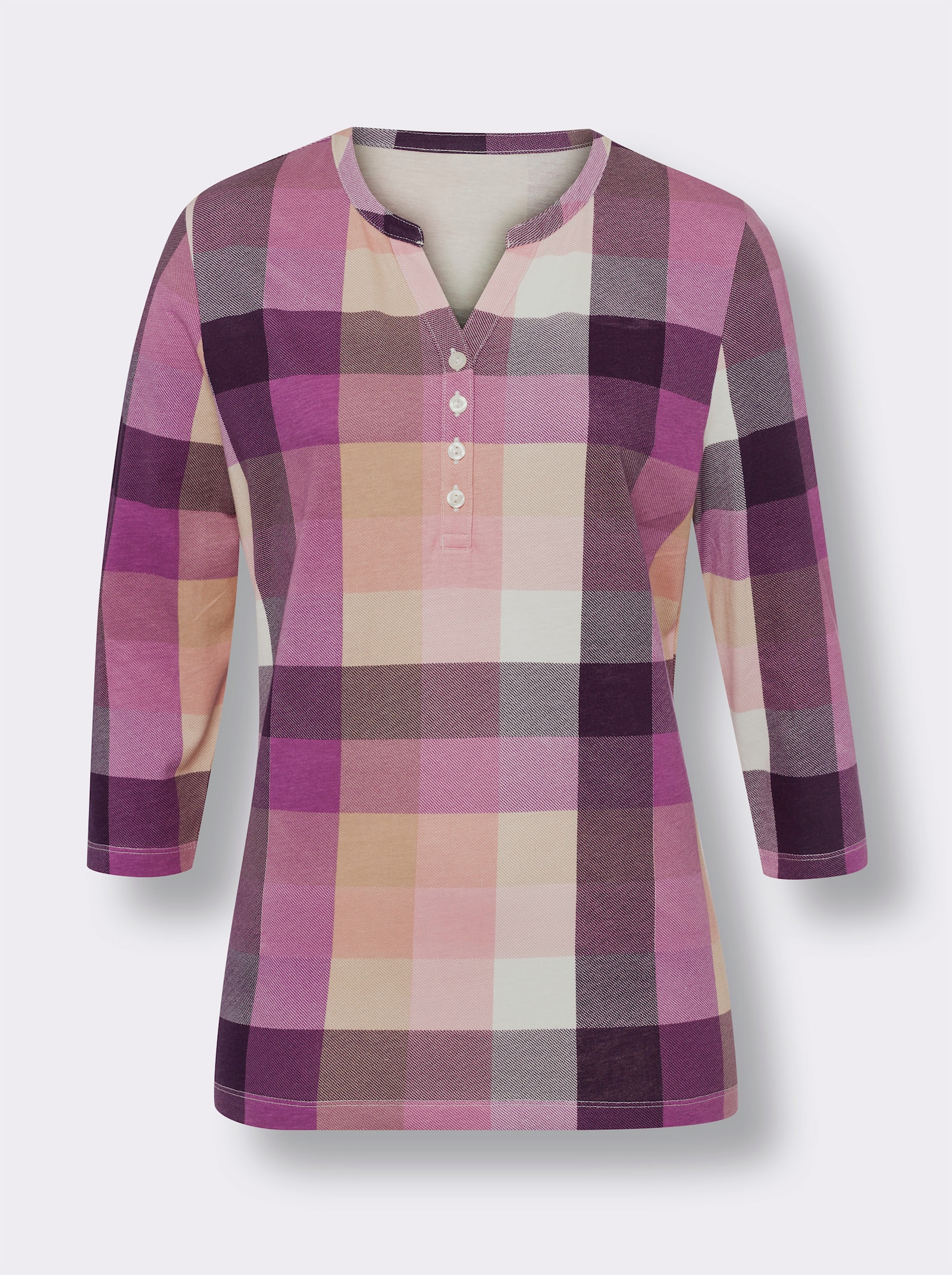 Shirt met 3/4-mouwen en grote ruiten - hortensia/ecru geruit