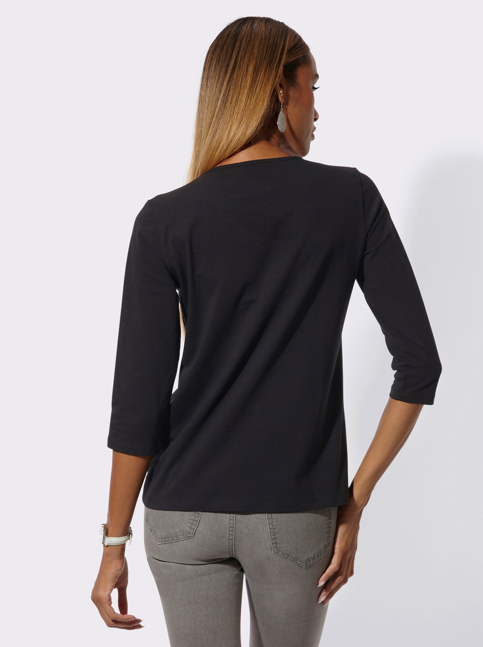 3/4-Arm-Shirt mit Foliendruck - schwarz-goldfarben-bedruckt