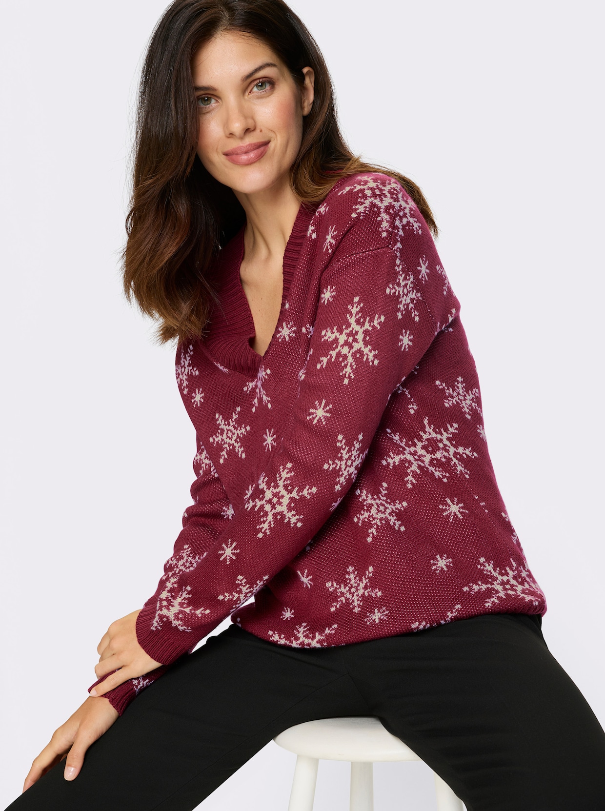 Langarm-Pullover - kirsche-ecru
