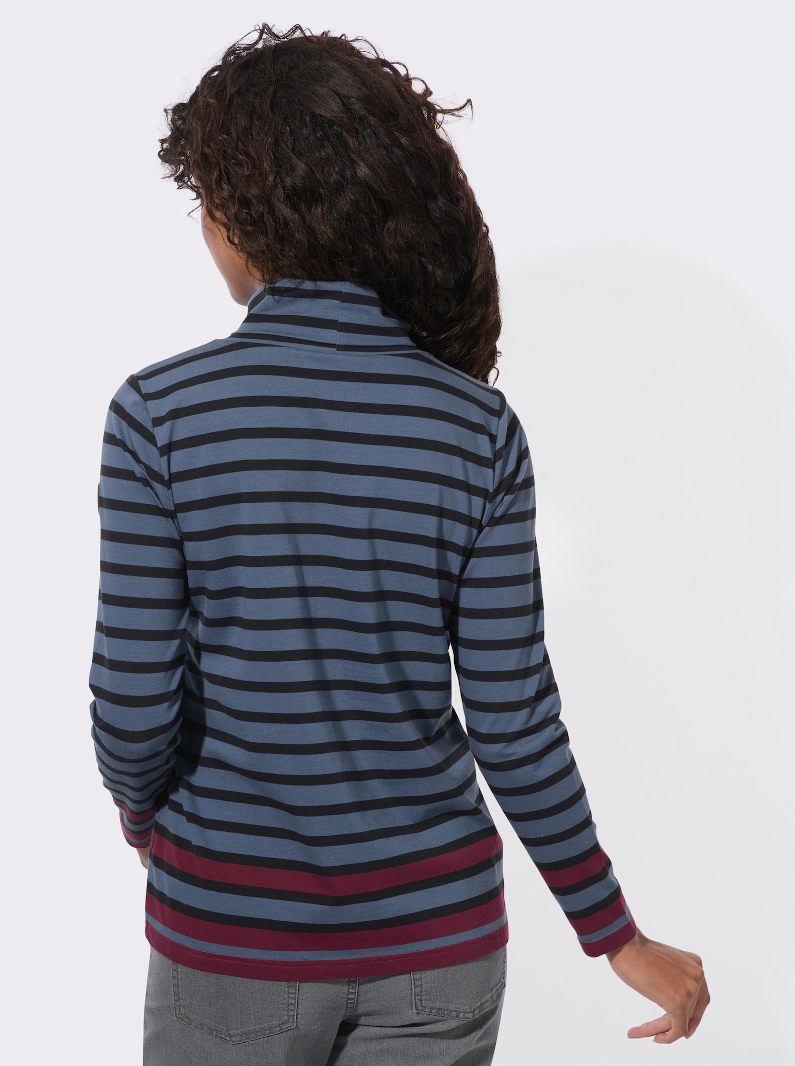  Ringelshirt mit Rollkragen - rauchblau-schwarz-geringelt