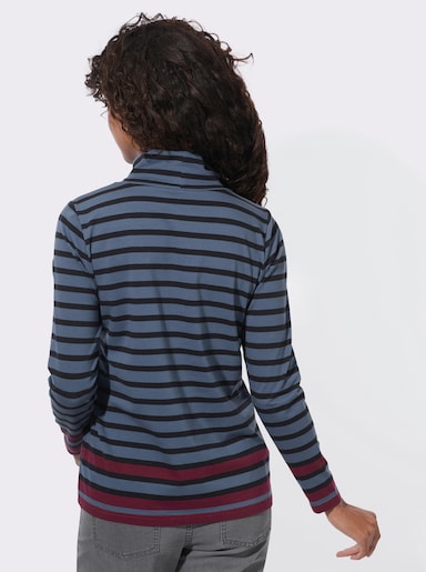 Ringelshirt mit Rollkragen - rauchblau-schwarz-geringelt