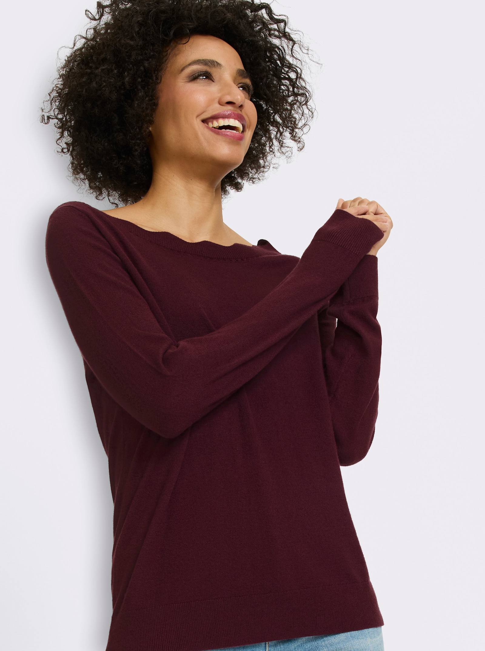 heine Feinstrickpullover mit Wellenkante - burgund