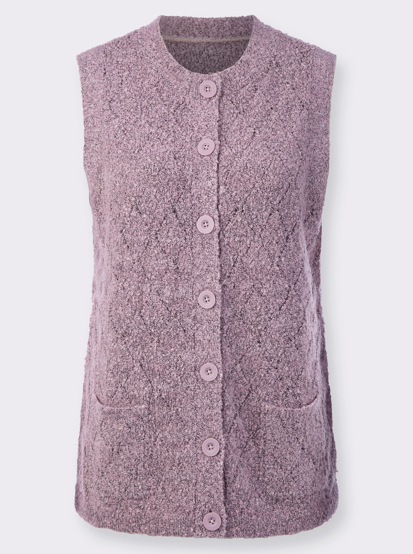 Mouwloos vest in bouclékwaliteit - mauve gemêleerd