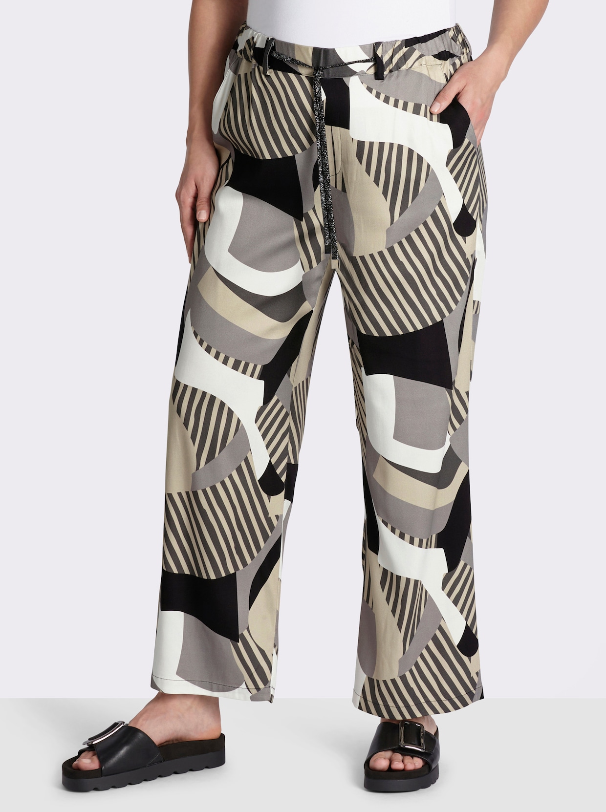 sheego Marlene-Hose mit Grafikprint - schwarz-grau-bedruckt