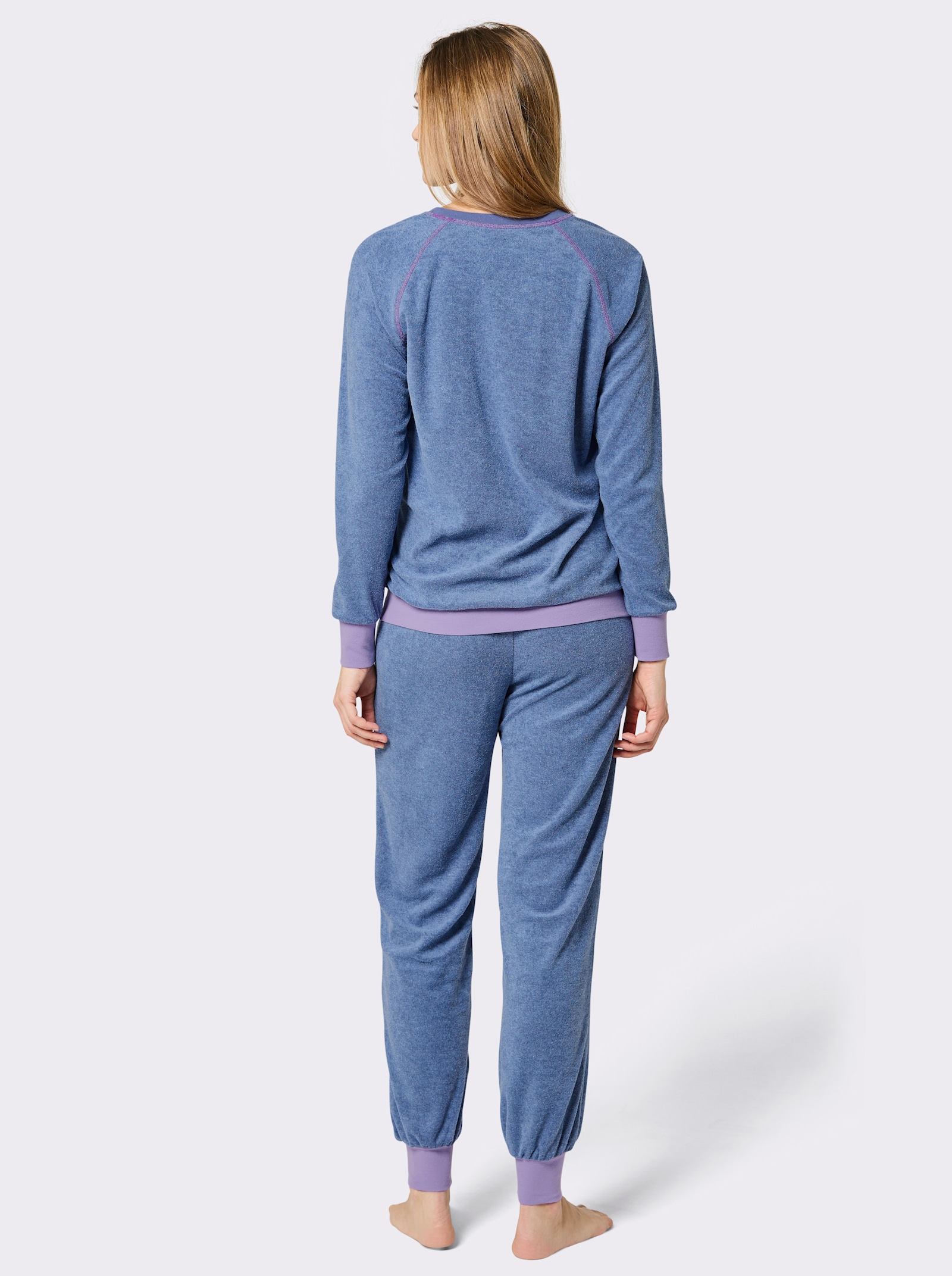 wäschepur Schlafanzug aus Feinfrottee - jeansblau-meliert-lavendel