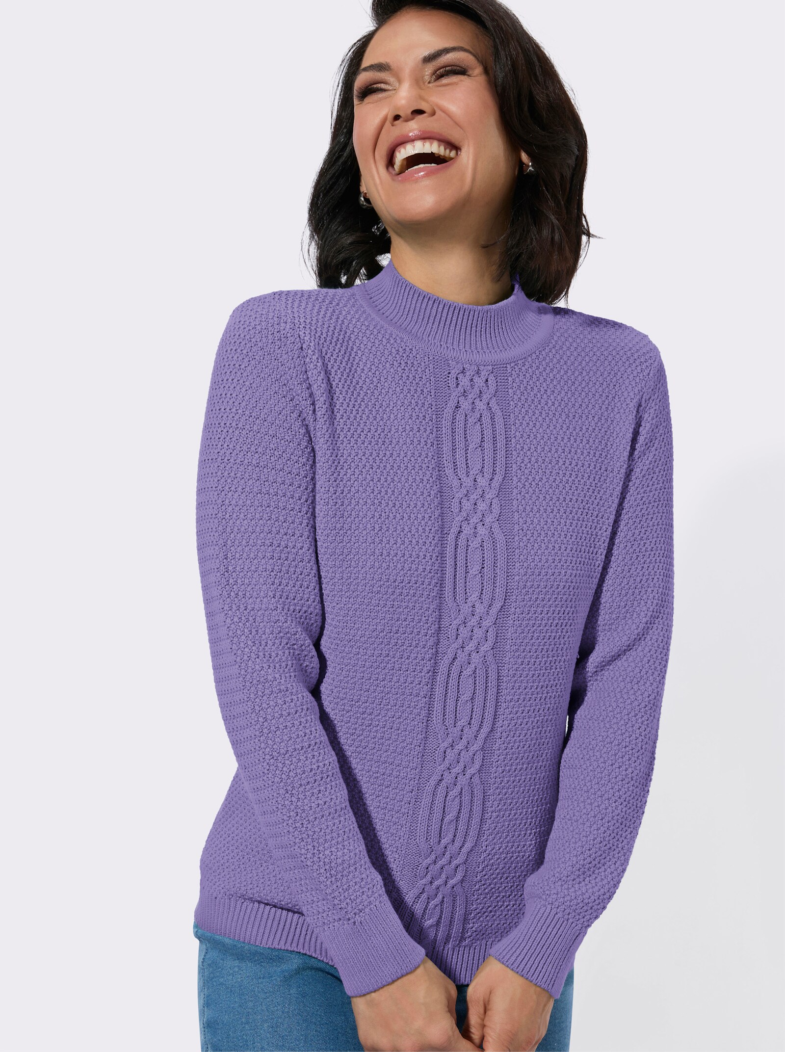 Rollkragenpullover mit Strickmuster vorne - lavendel