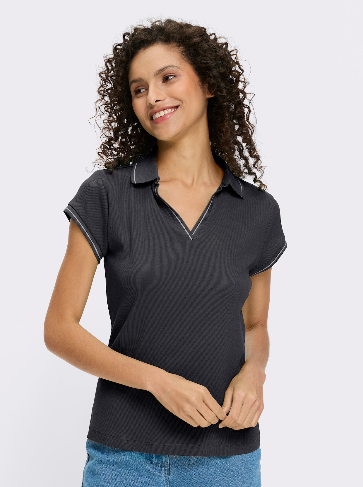 heine Poloshirt mit Ripp-Struktur - schwarz