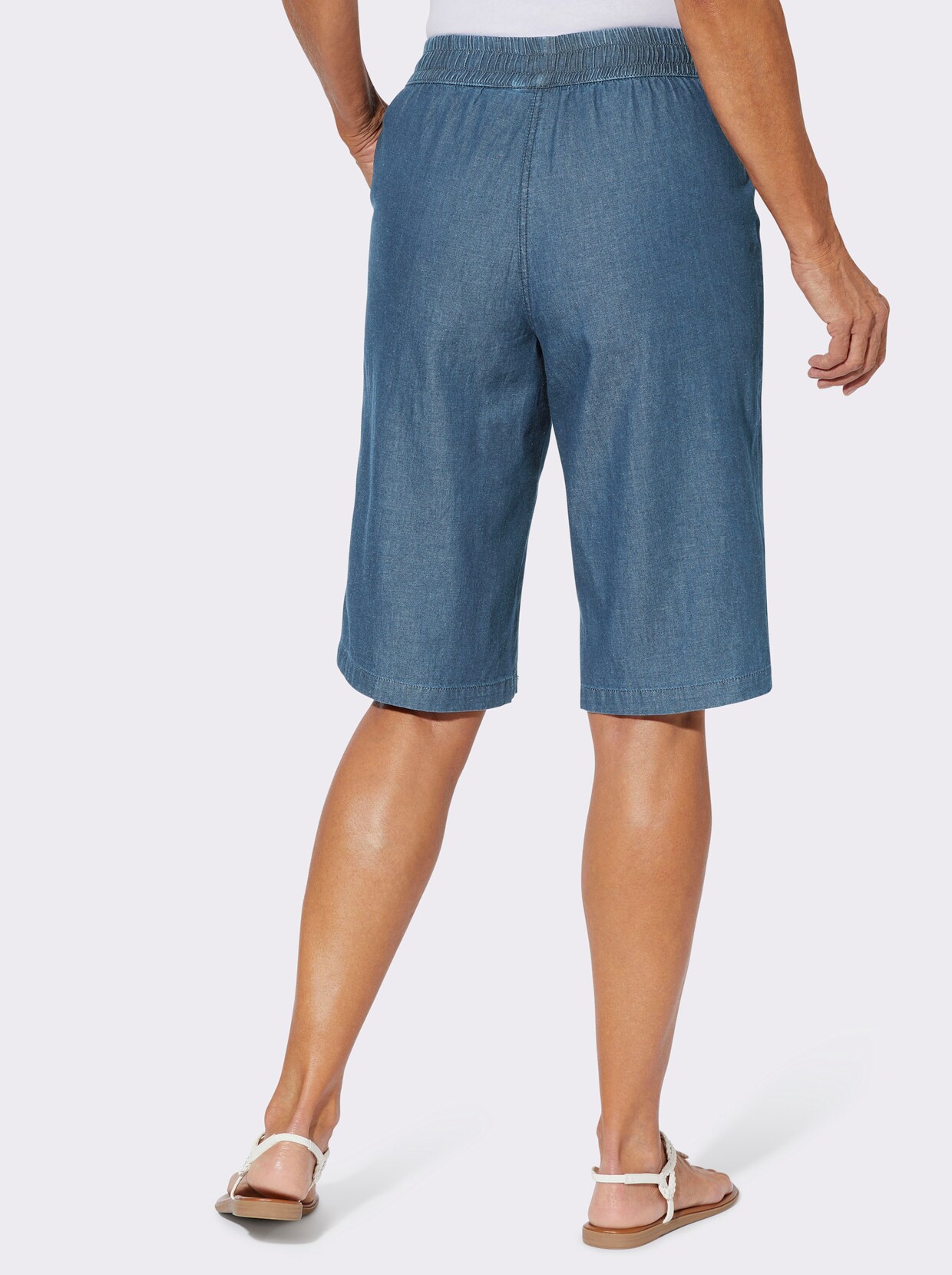 Jeansbermudas mit gesmoktem Dehnbund - blue-bleached
