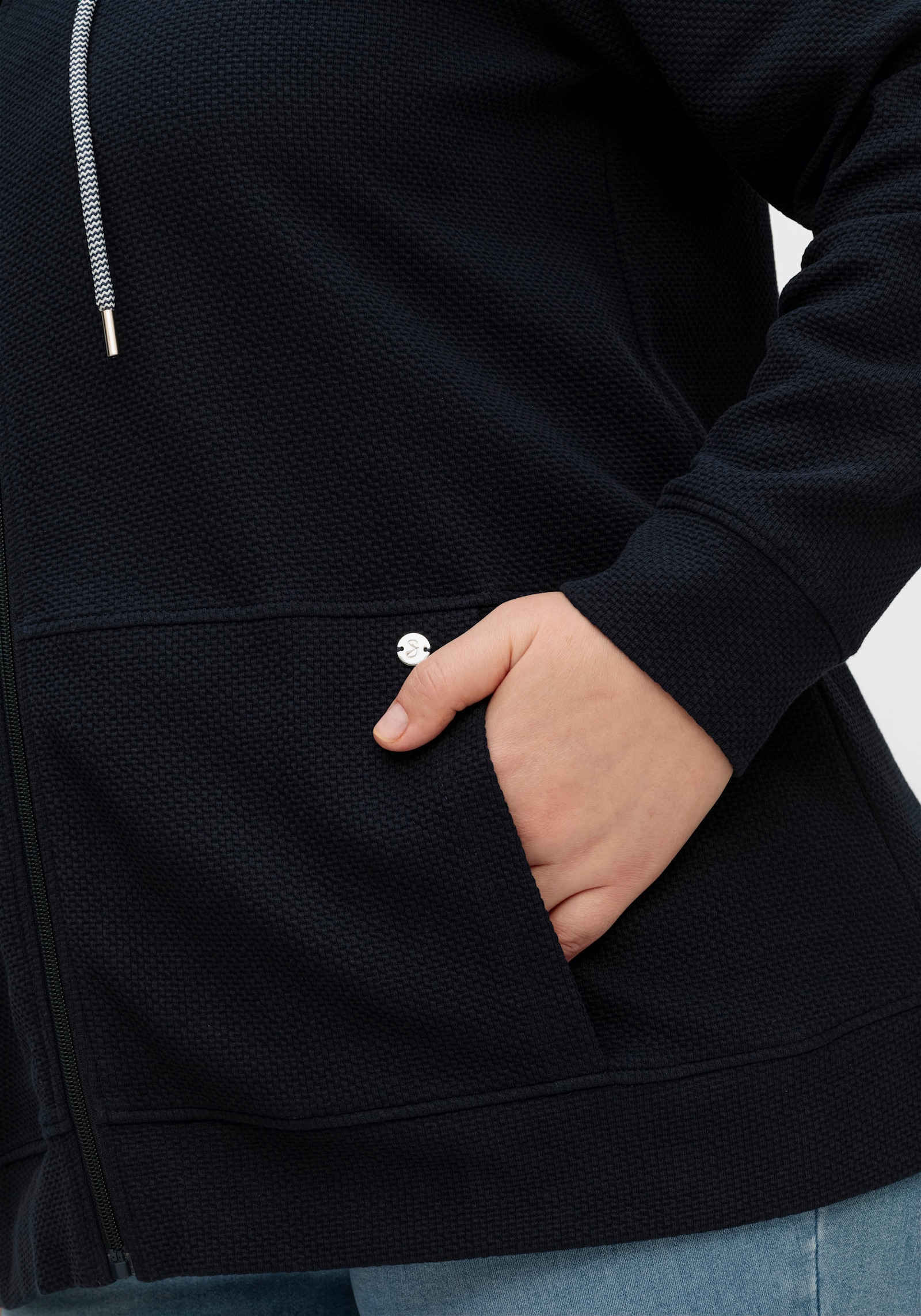 sheego Sweatjacke in Waffelpiqué-Struktur - nachtblau