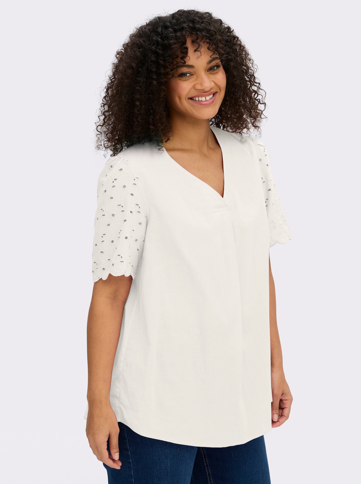 sheego Tunika mit Lockstickerei - ecru