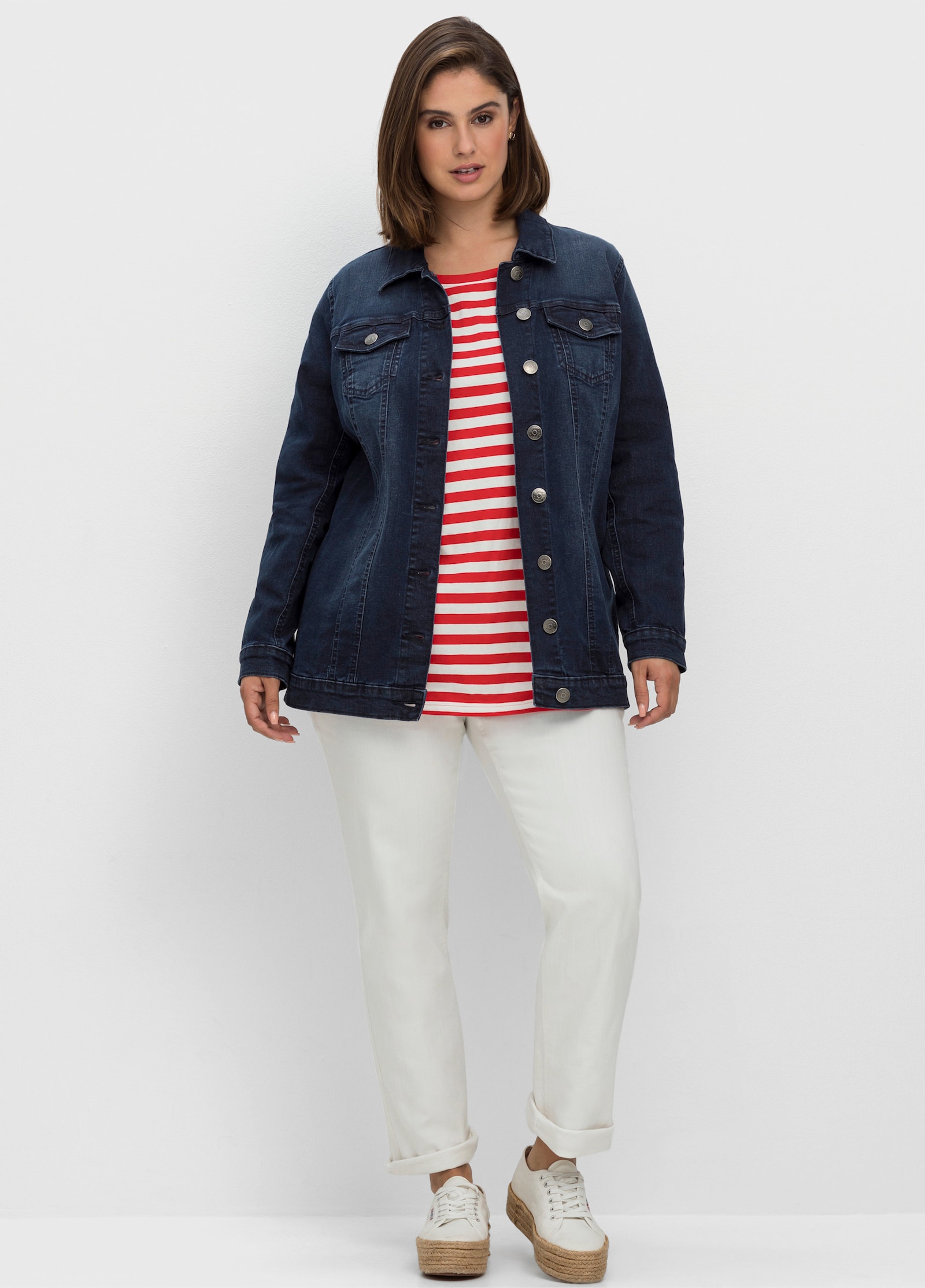 sheego Jeansjacke in taillierter Form - dark blue denim