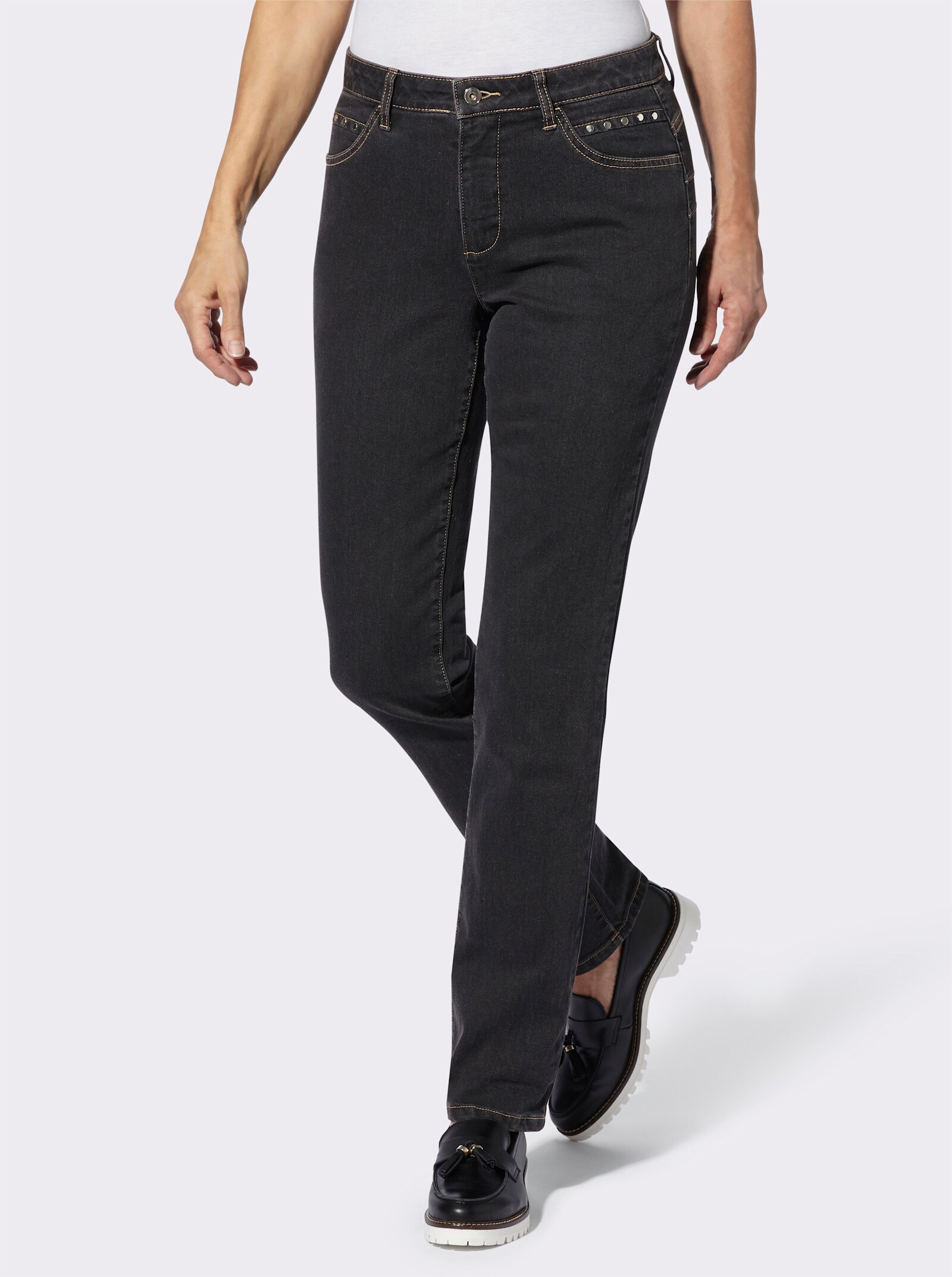 Push-up-Jeans mit angerauter Innenseite - black denim
