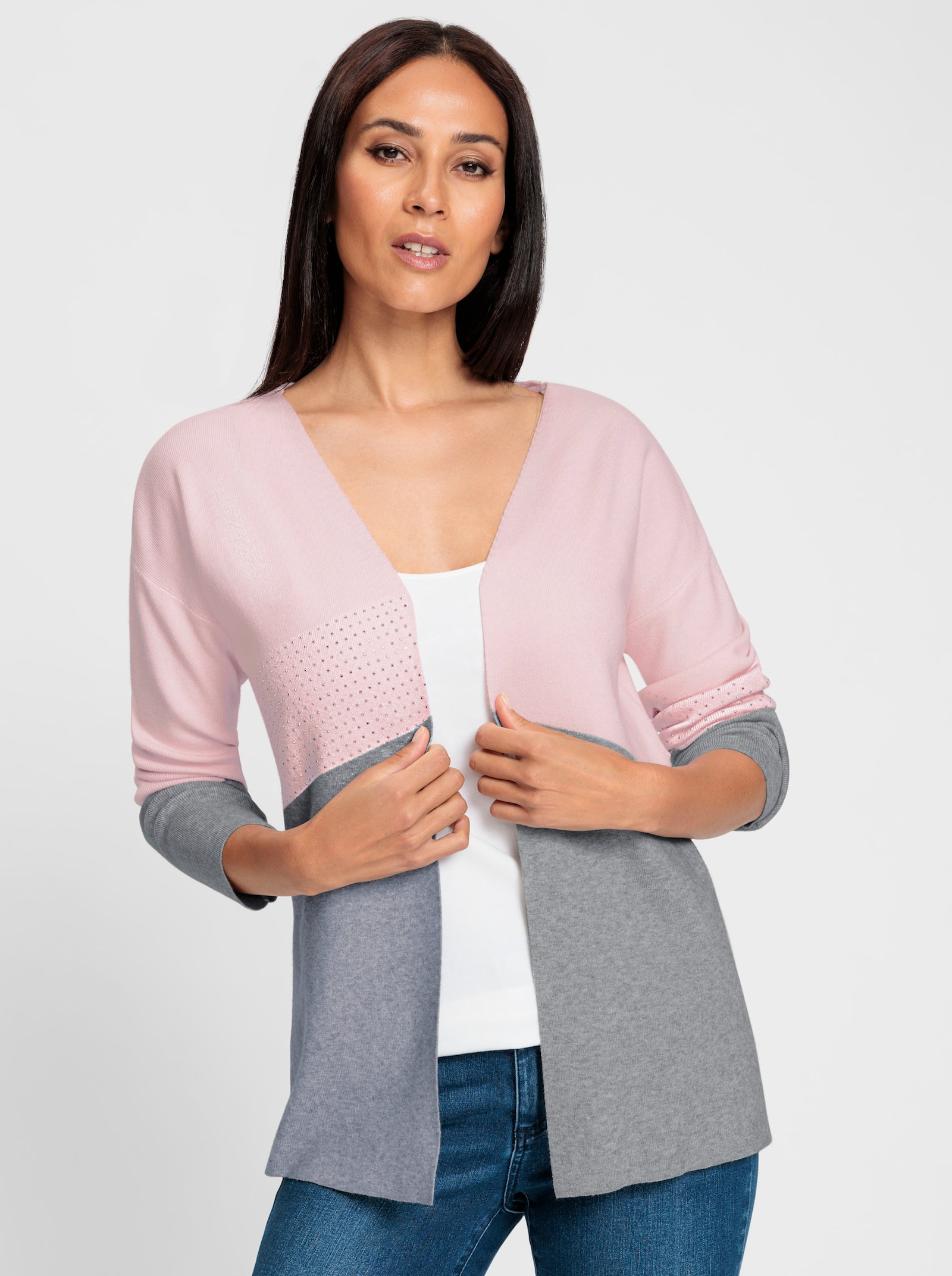 heine Veste en tricot fin avec applications brillantes - rose clair-gris pierre chiné