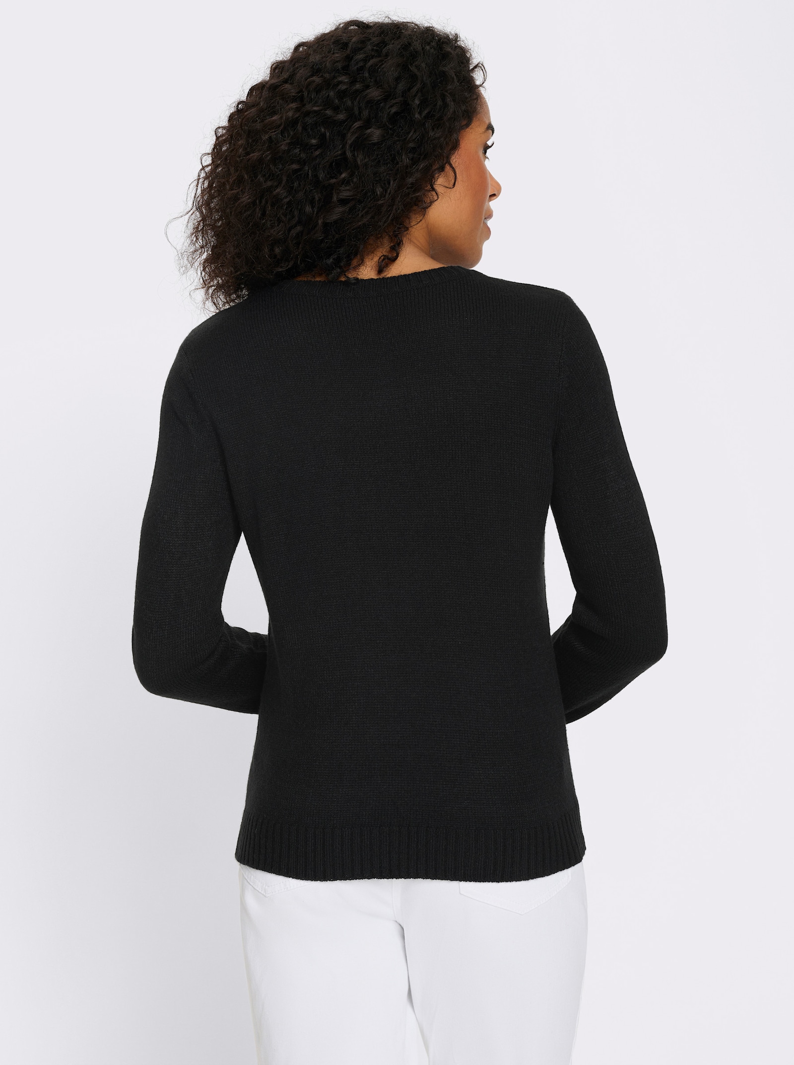 Langarm-Pullover mit Jacquard-Muster - schwarz-camel-gemustert