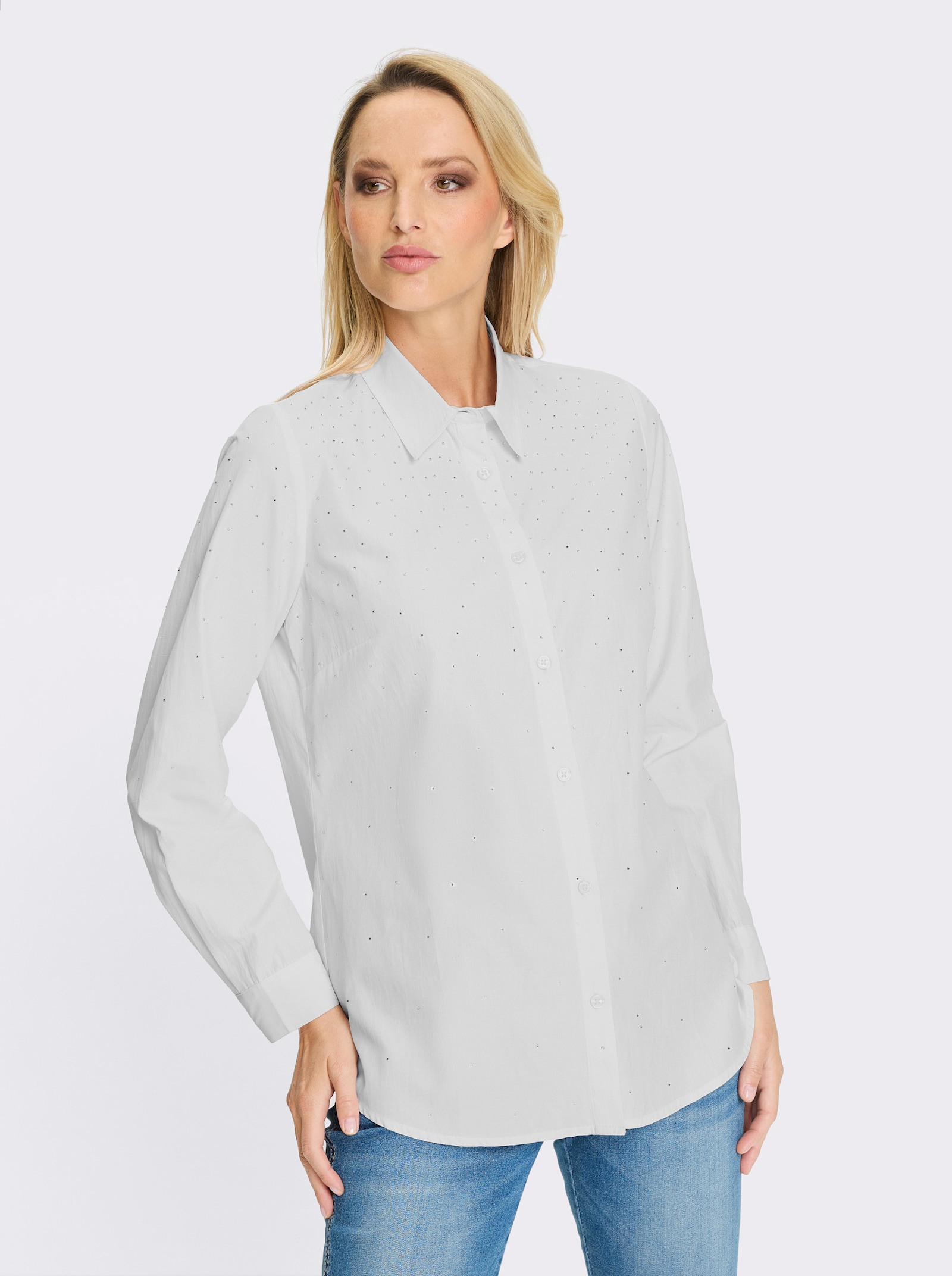 heine Hemdbluse mit Glitzersteinchen - weiß