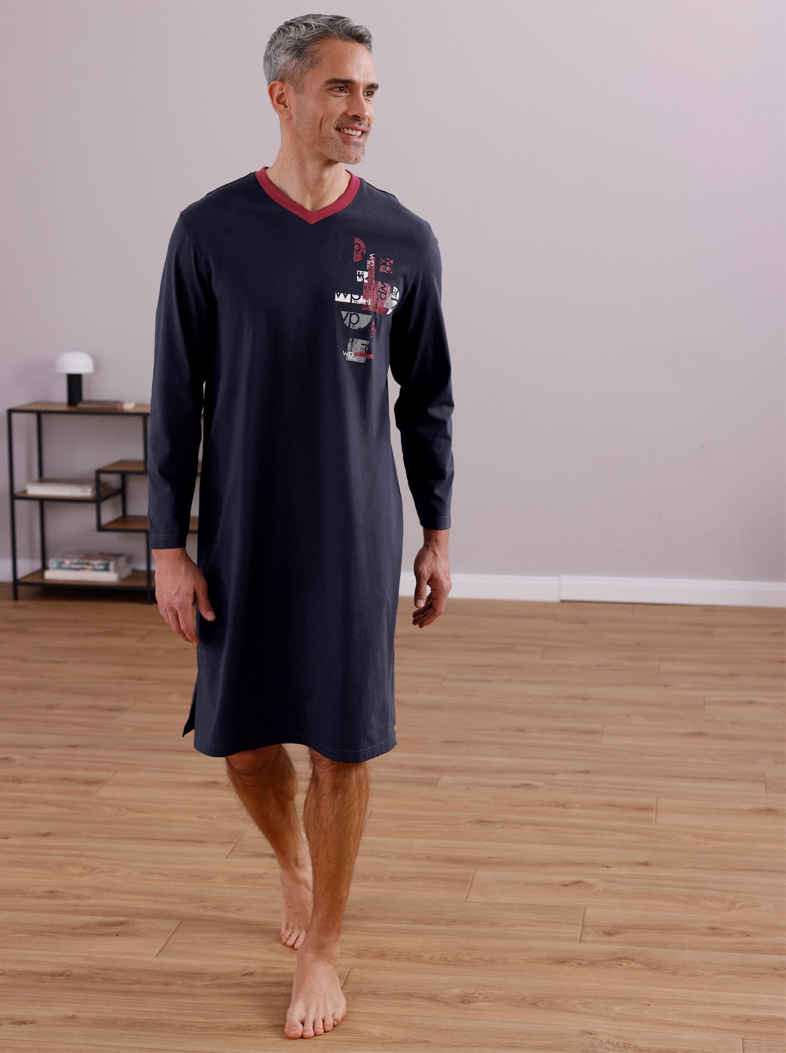 wäschepur men Nachthemden - dunkelrot-bedruckt + marine-bedruckt