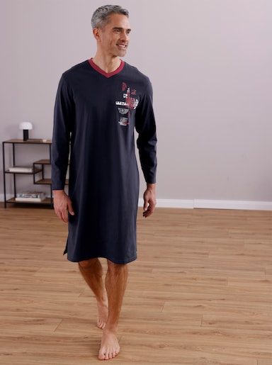 wäschepur men Nachthemden - dunkelrot-bedruckt + marine-bedruckt