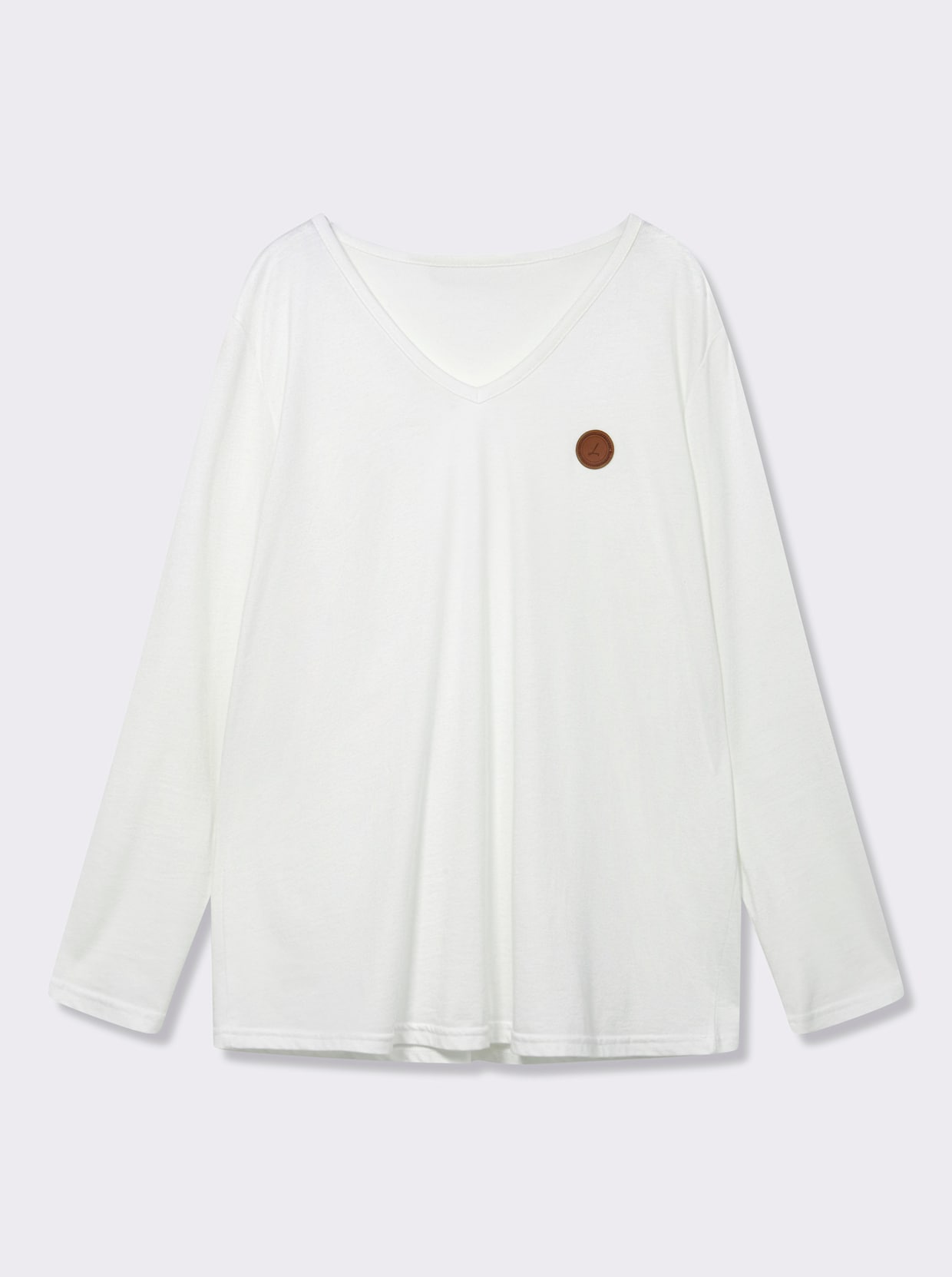 Langarmshirt mit V-Ausschnitt - ecru