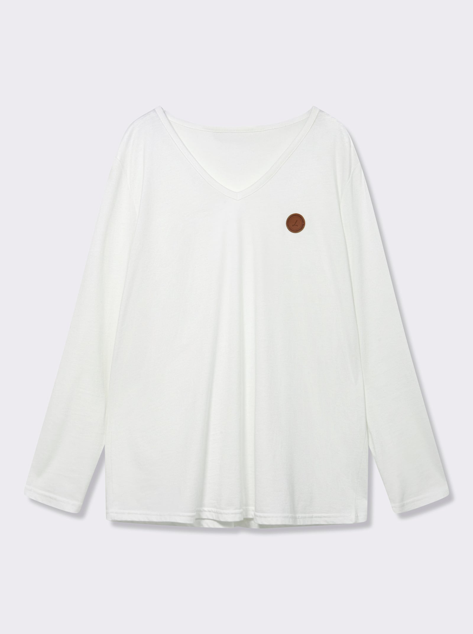 Langarmshirt mit V-Ausschnitt - ecru