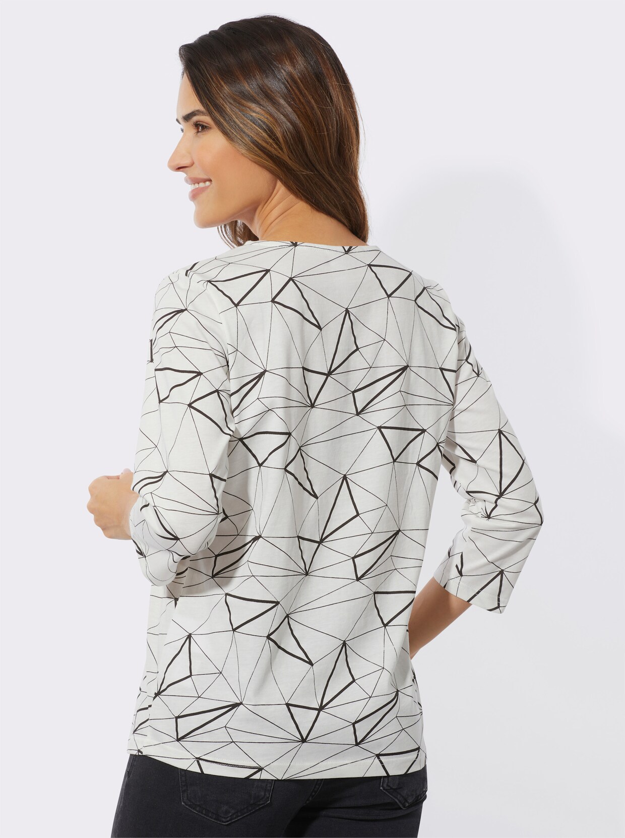 Shirt met ronde hals - ecru/zwart geprint