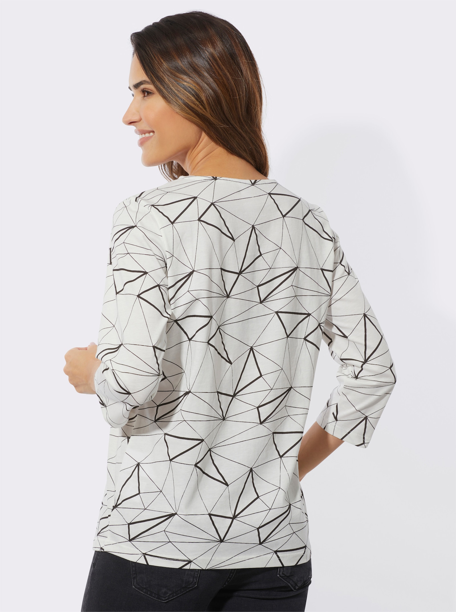 Rundhalsshirt im Grafik-Dessin - ecru-schwarz-bedruckt