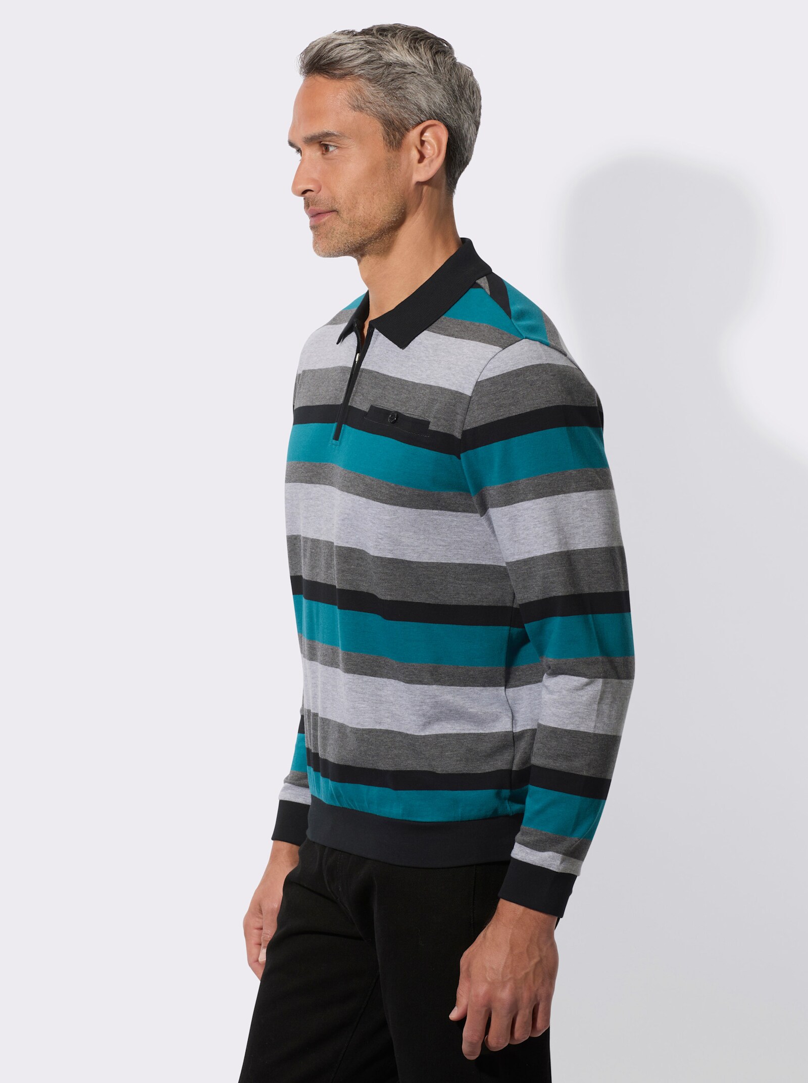 Sweatshirt in streepjesdessin - zwart/aquapetrol gestreept