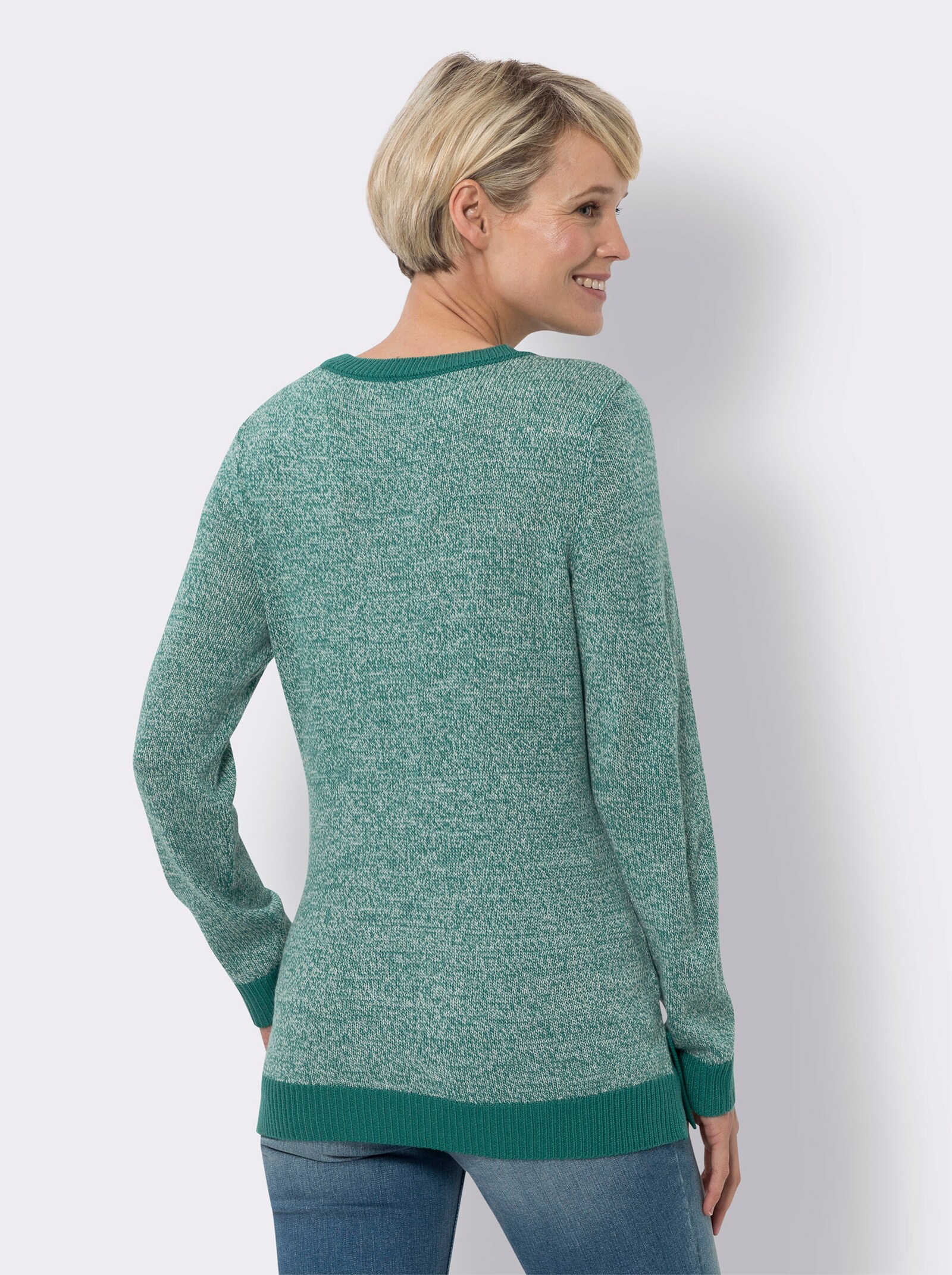 Pullover met ronde hals in gemêleerde look - groen/champagne gemêleerd