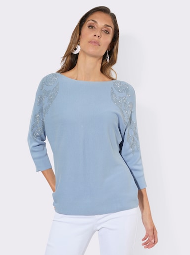 Feinstrickpullover mit Fledermaus-Ärmeln - eisblau