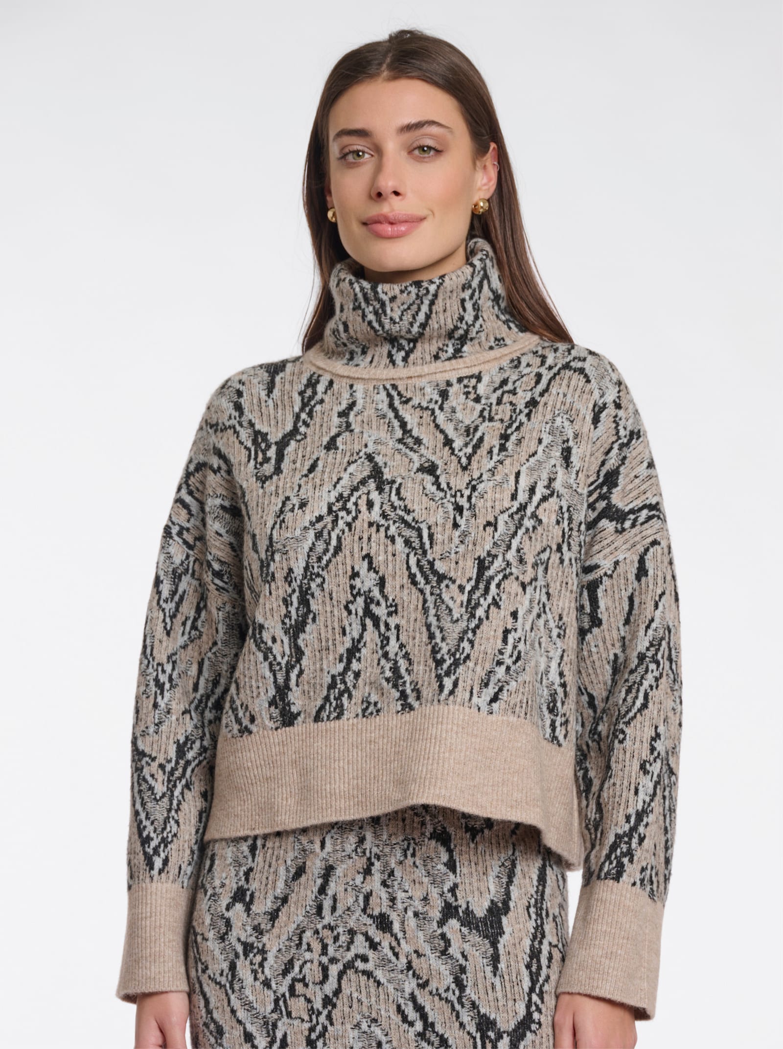 Rino & Pelle Jacquardpullover mit Rollkragen - schwarz-sand-gemustert