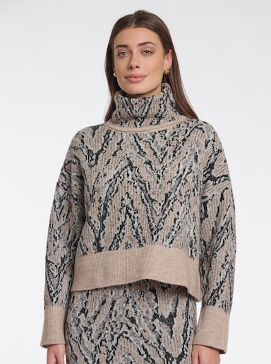 Jacquardpullover - schwarz-sand-gemustert
