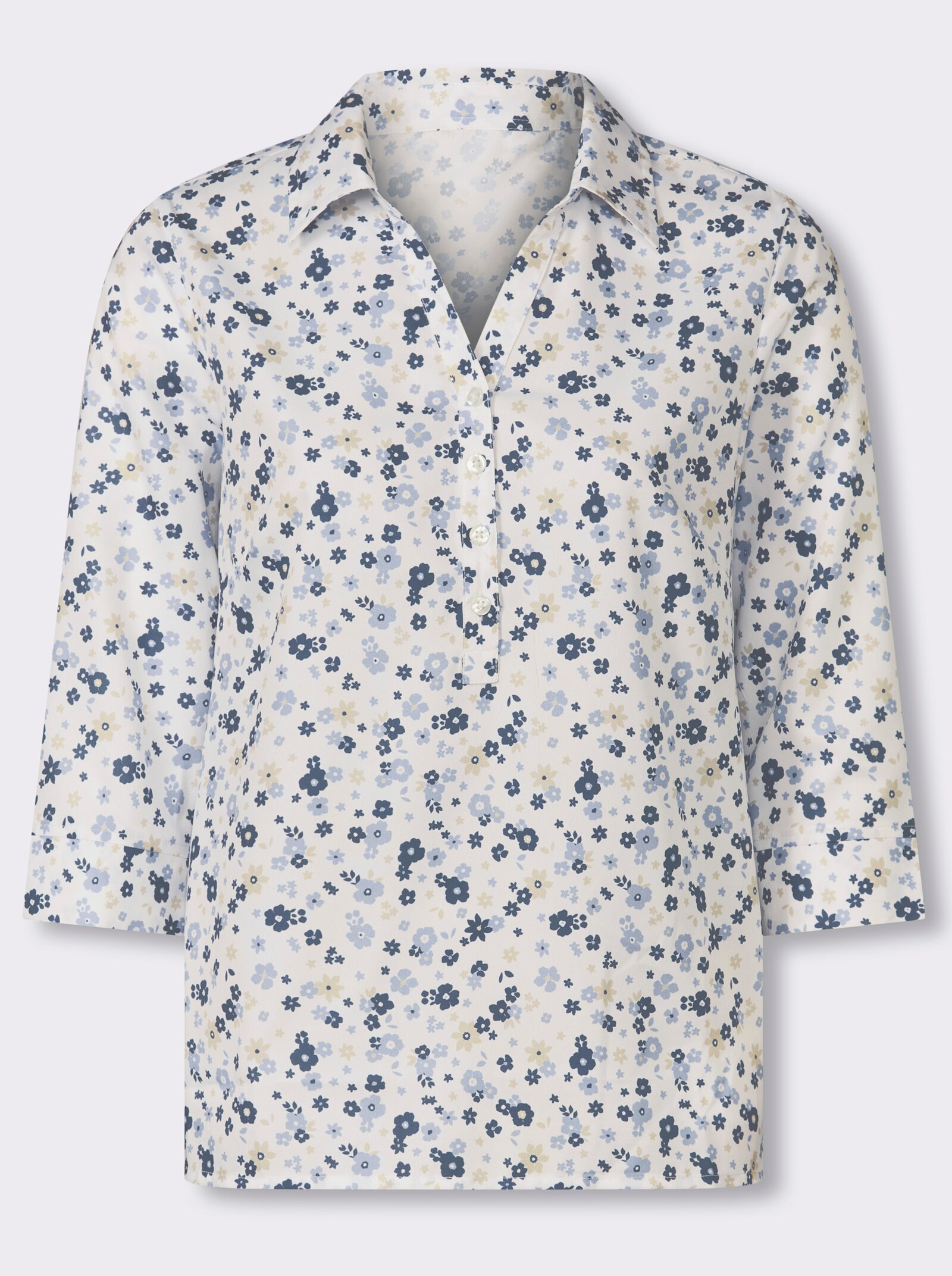 Schlupfbluse mit Millefleurs-Muster - ecru-bleu-bedruckt
