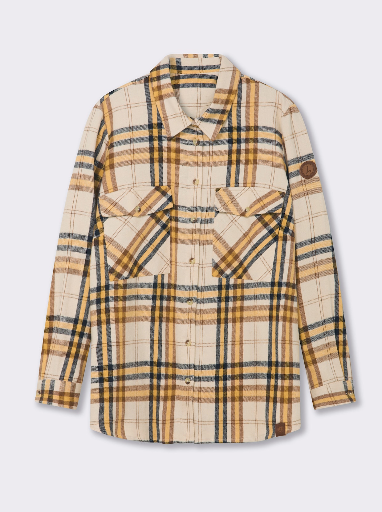 Flanellbluse mit mehrfarbigem Webkaro - ocker-elfenbein-kariert