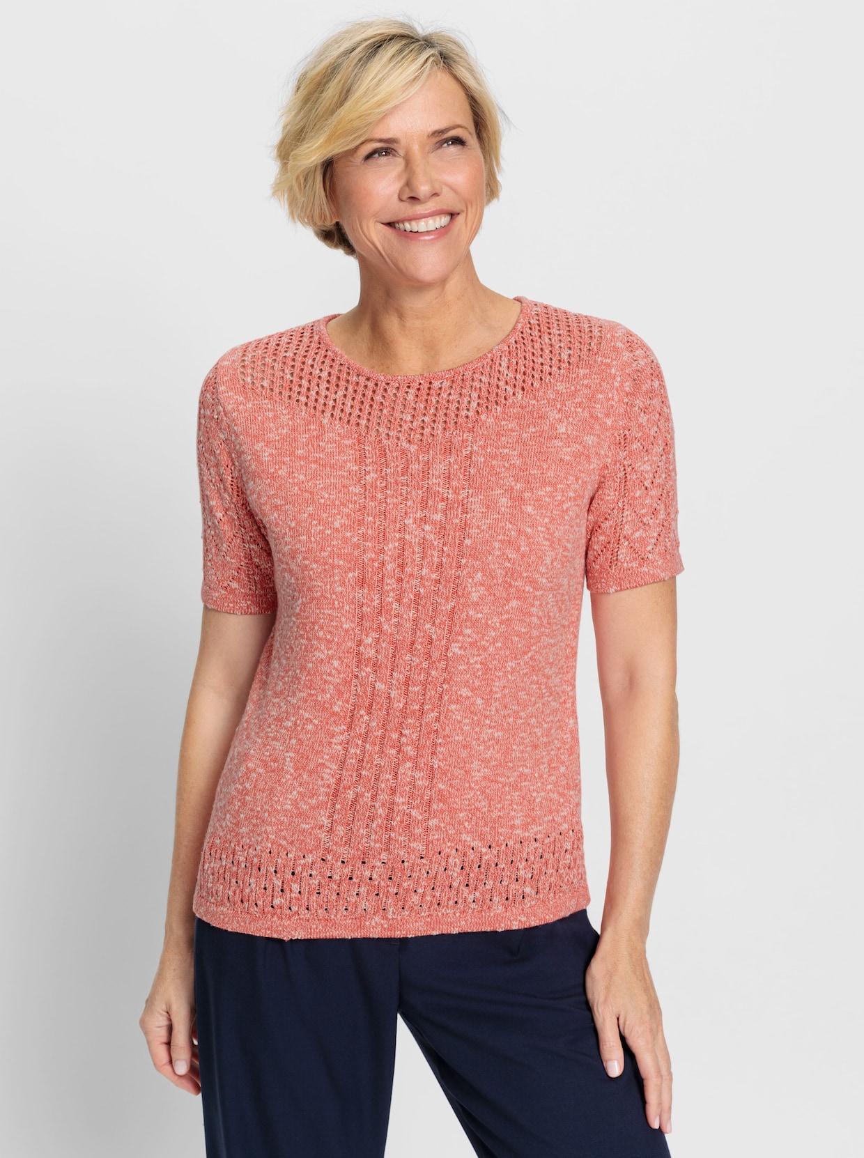 Ajourpullover - grapefruit-ecru-meliert