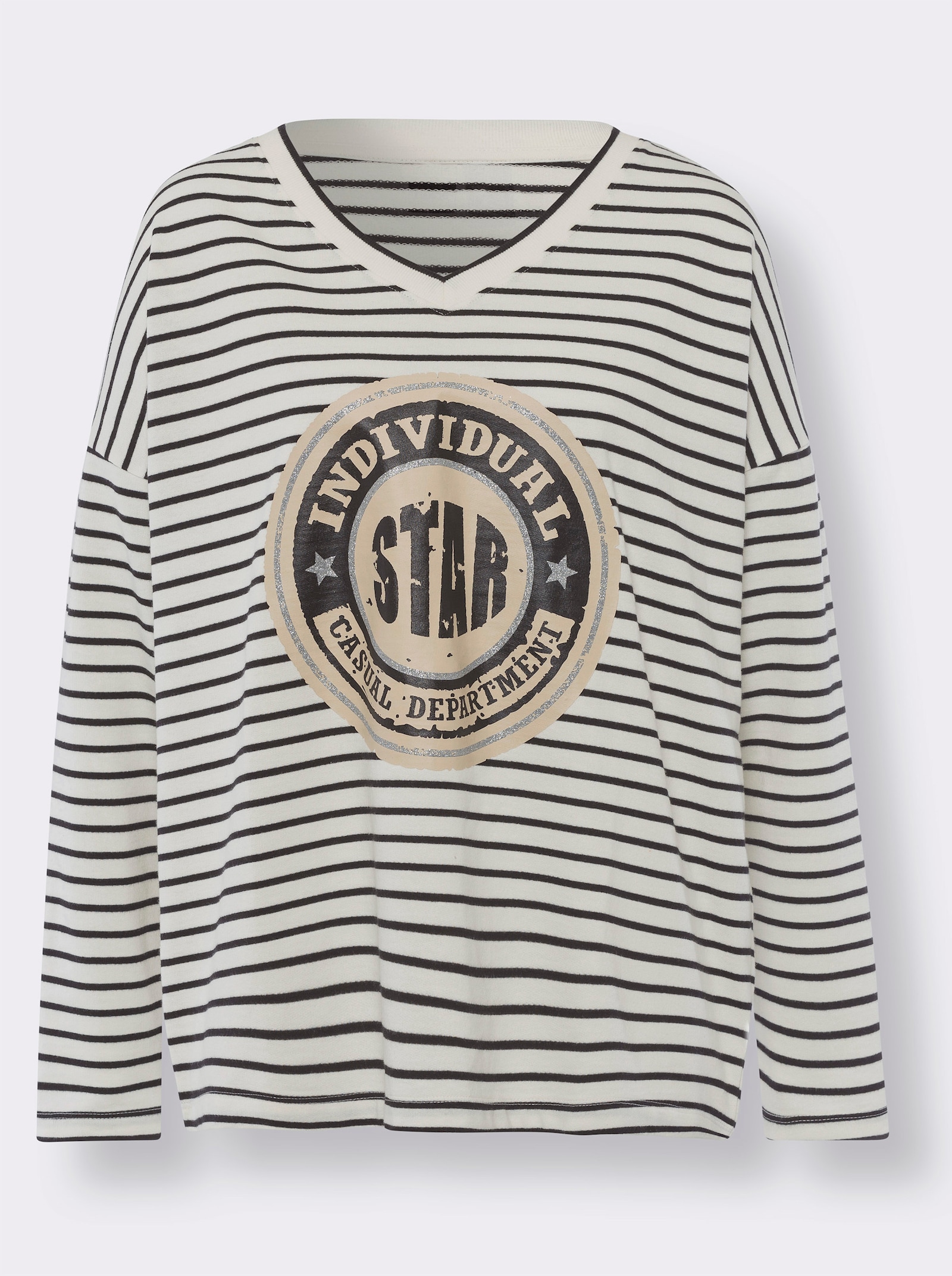 heine Ringelshirt mit Logo-Print - champagner-schwarz-geringelt