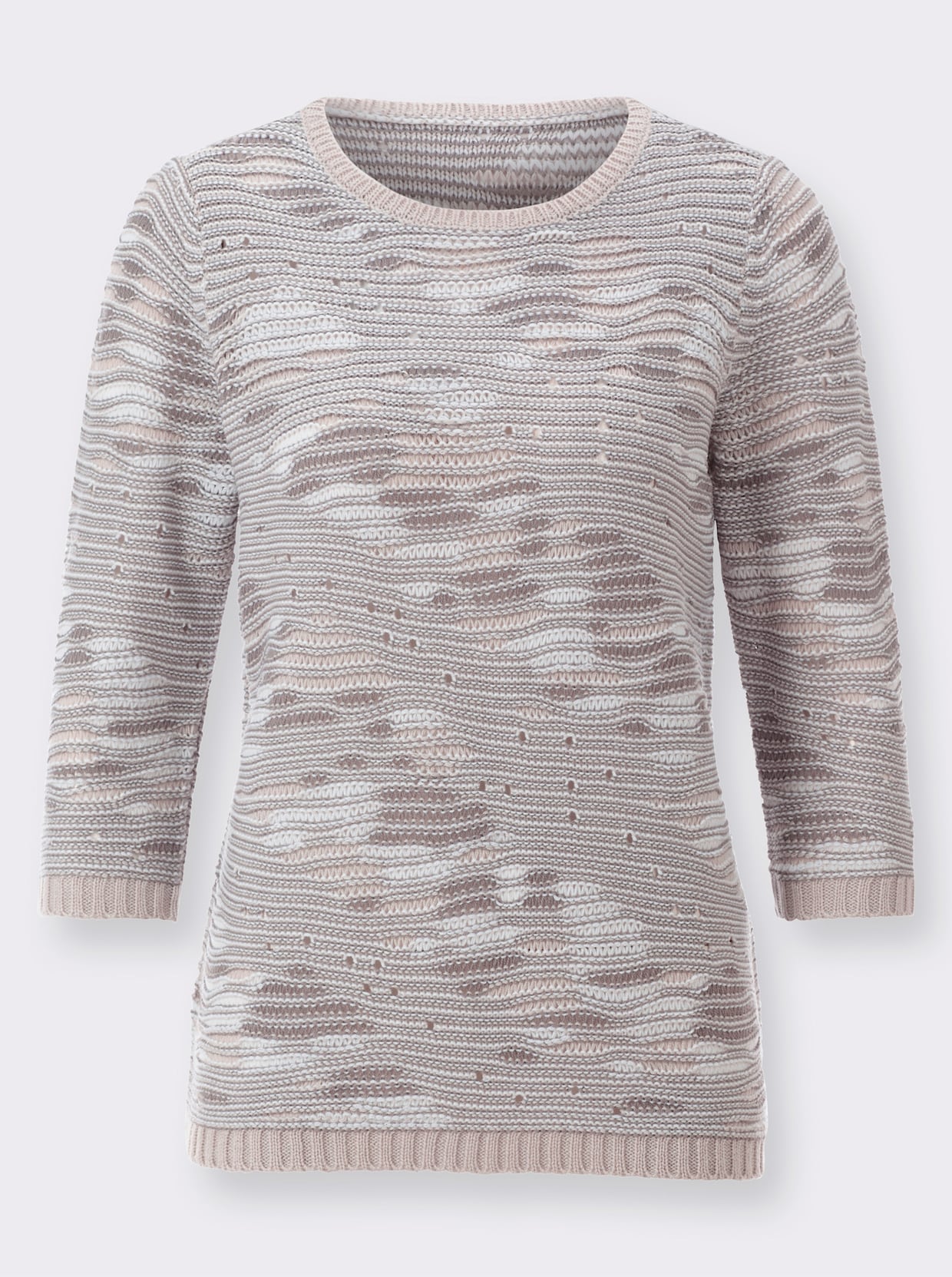 Pullover met 3/4-mouwen - grijs/wit gedessineerd