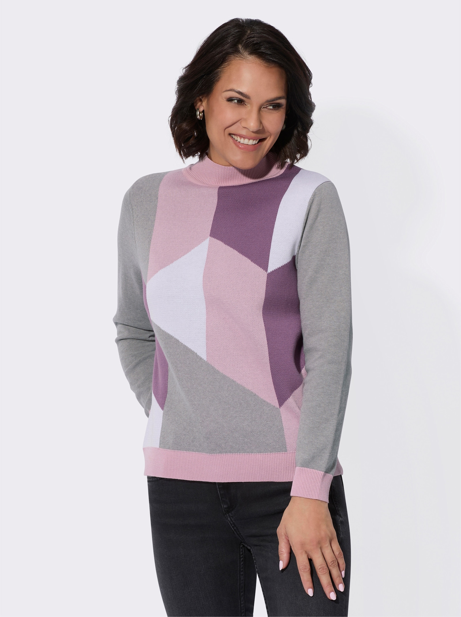 Pullover mit Intarsienstrick - rosé-violett-gemustert