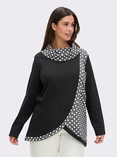 Rollkragenshirt mit Lagen-Optik - schwarz-ecru-bedruckt