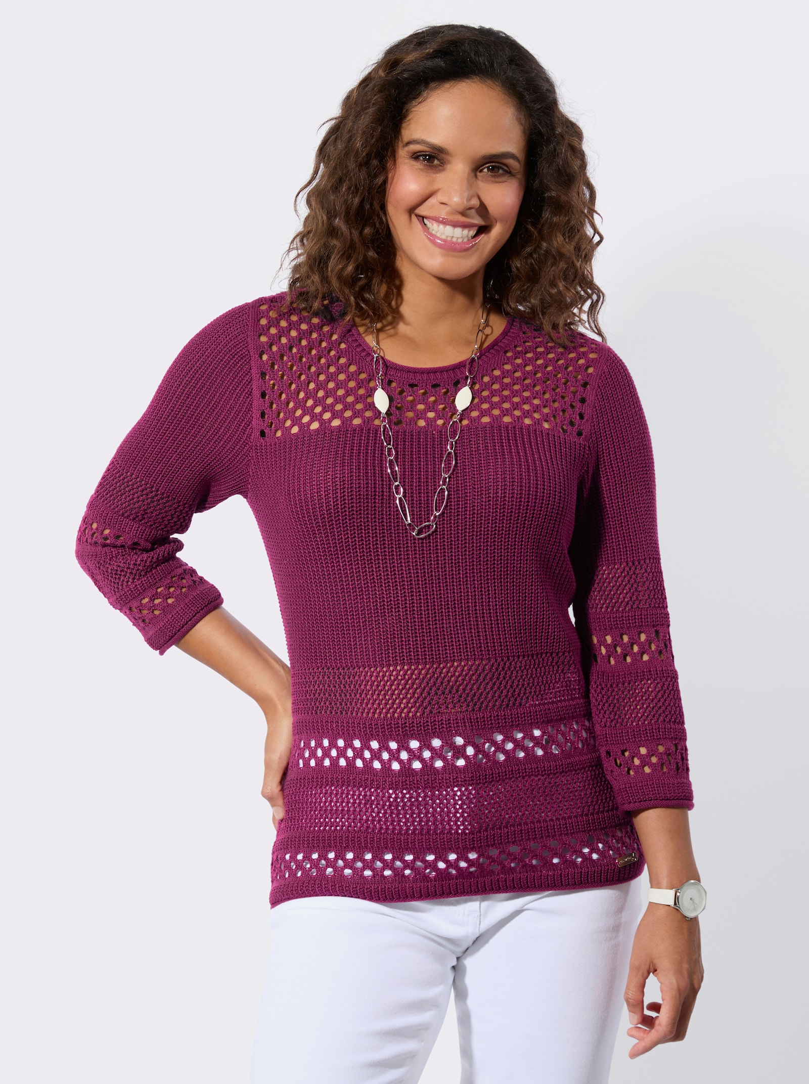 Ajourpullover mit Rollkanten - malve