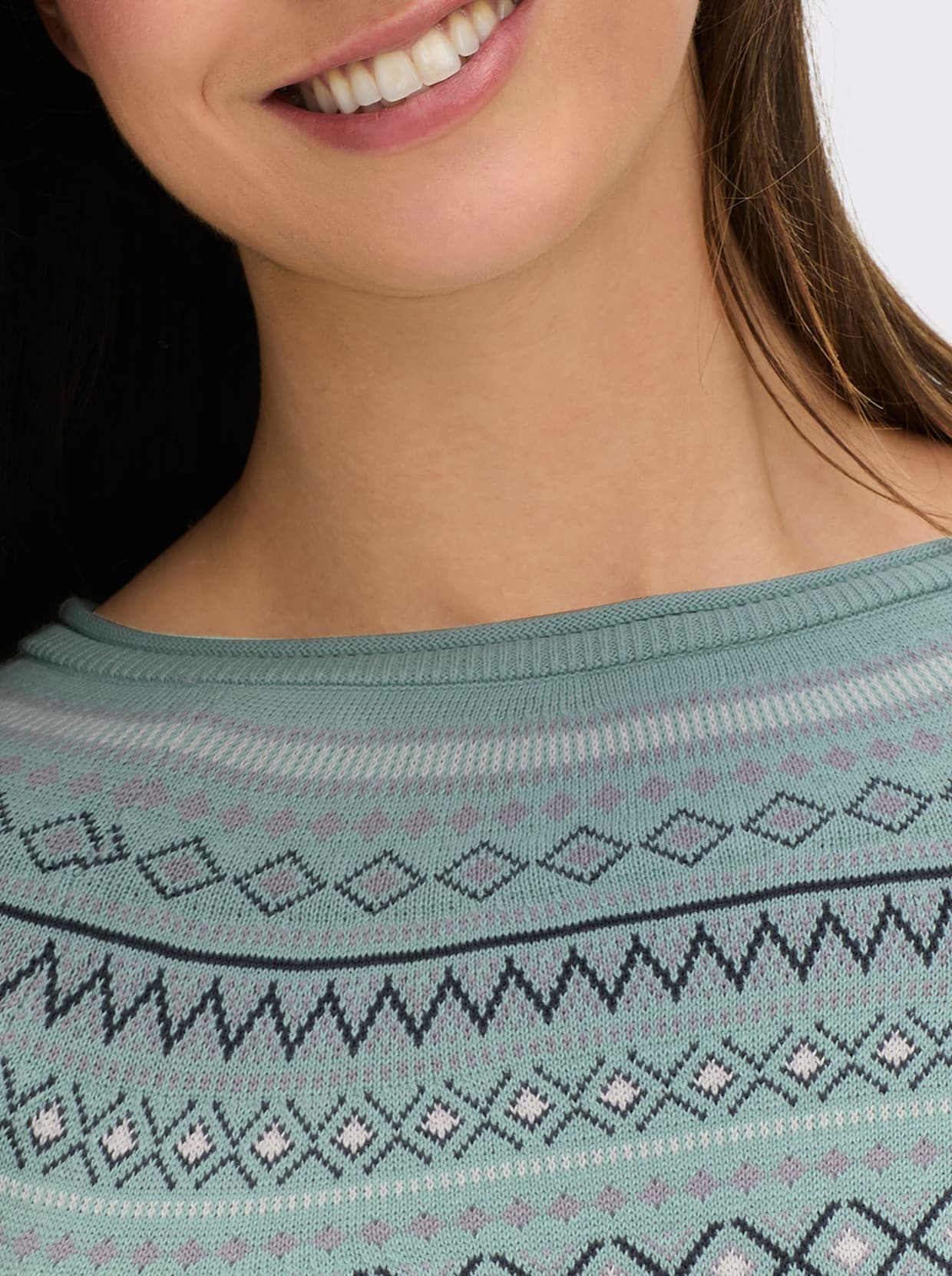 Norwegerpullover aus reiner Baumwolle - mint-gemustert