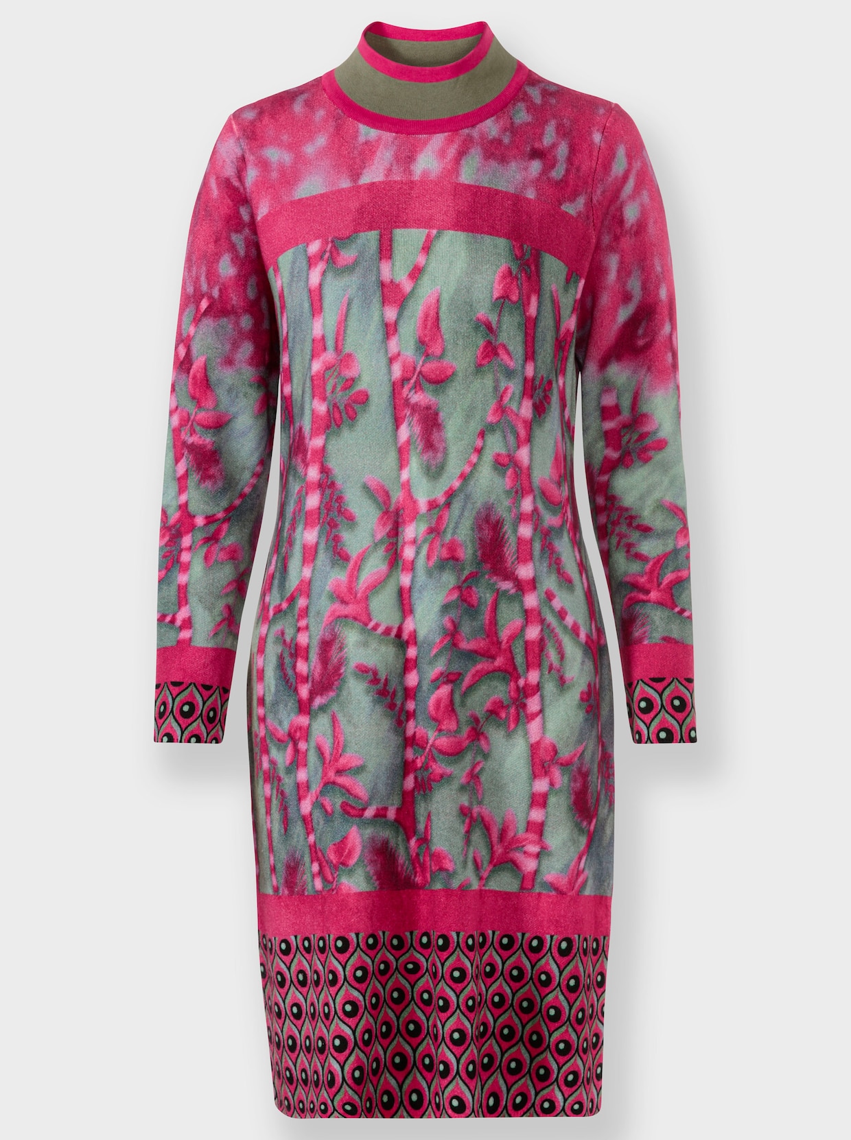 heine Robe en tricot - fuchsia-kaki à motifs