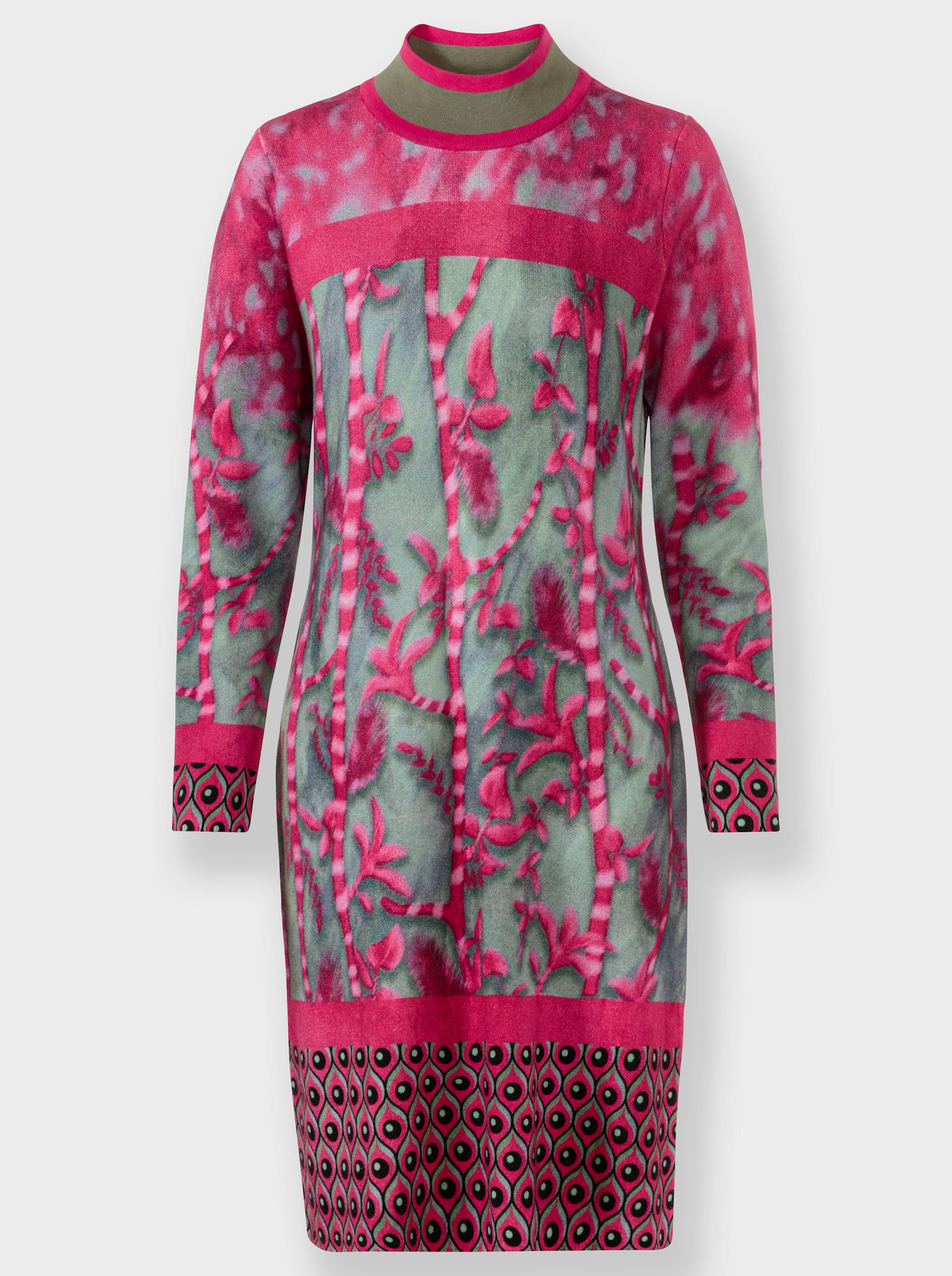 heine Gebreide jurk in mix van viscose en katoen, bedrukt - pink/kaki gedessineerd