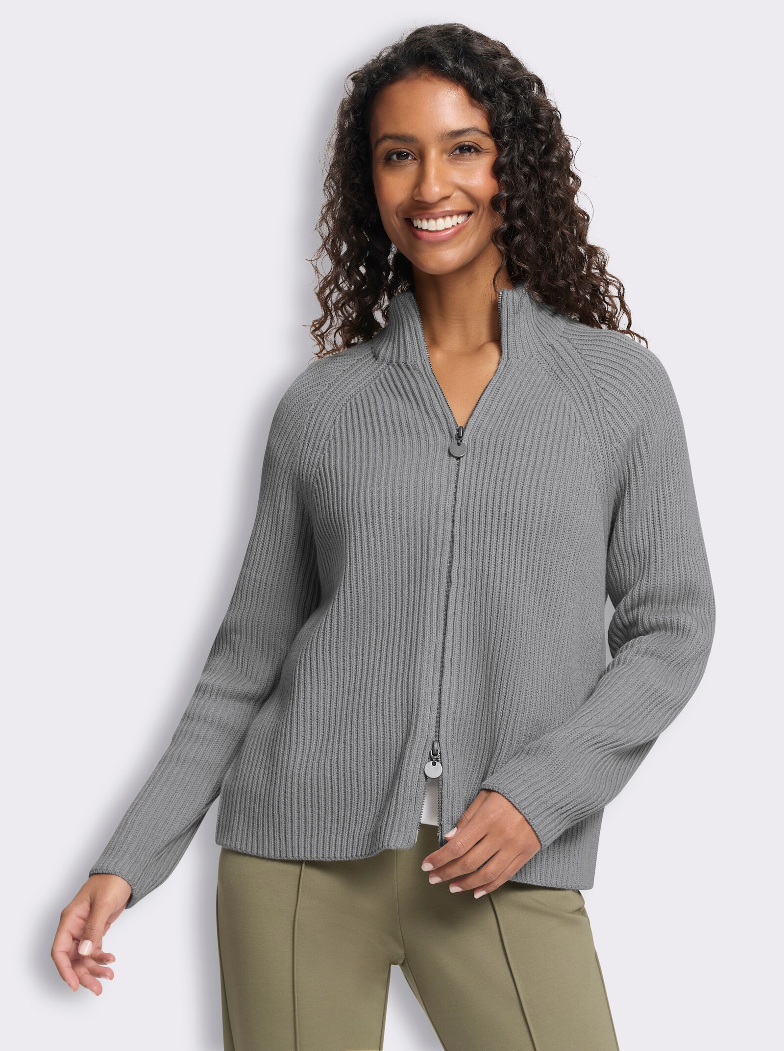 heine Cardigan mit 2-Wege-Zipper - steingrau-meliert