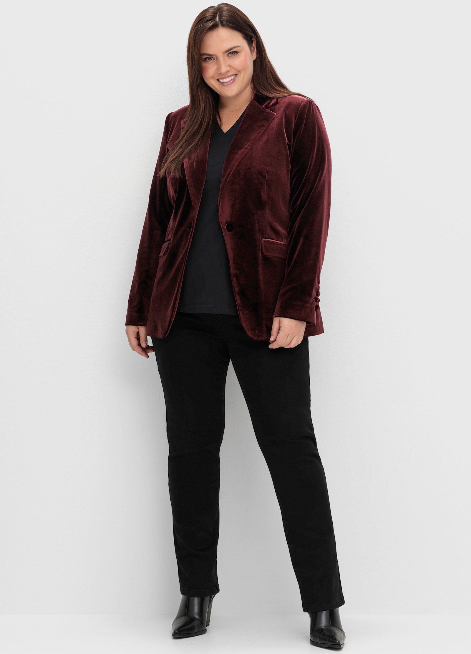 sheego Blazer en velours extensible, doublé - bordeaux