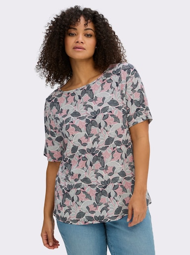 Print-Shirt mit paspeliertem U-Boot-Ausschnitt - hortensie-hellrosé-bedruckt