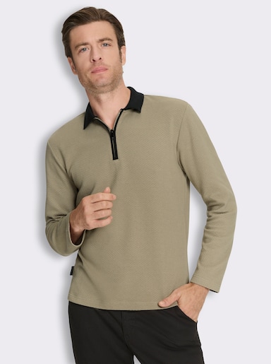 Marco Donati Langarm-Poloshirt mit Reißverschluss - schlamm