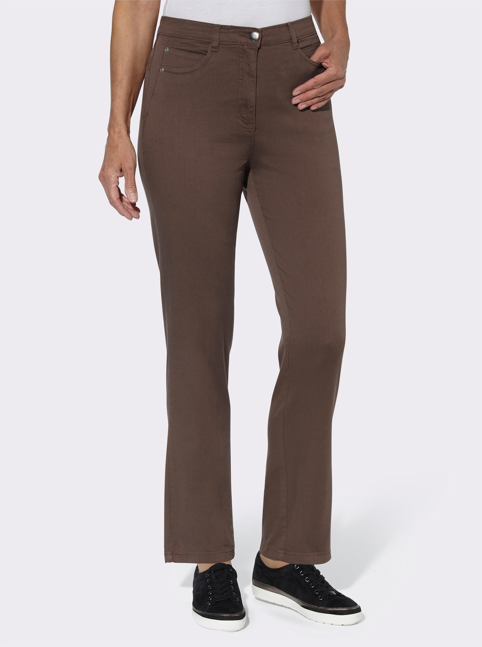 5-Pocket-Jeans mit seitlichem Dehnbund - schokobraun