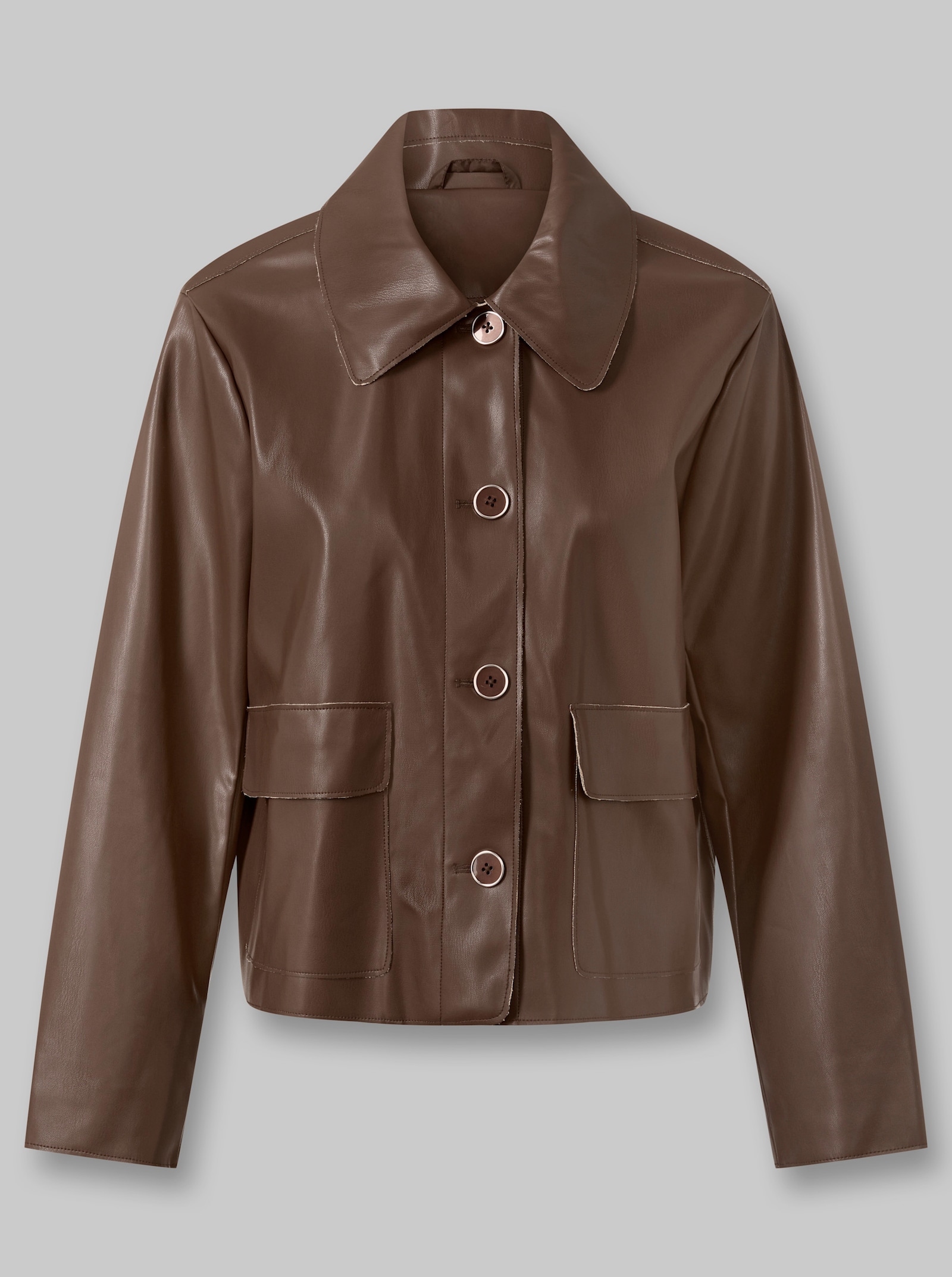 heine Lederimitatjacke im kastigen Blazer-Schnitt - schoko