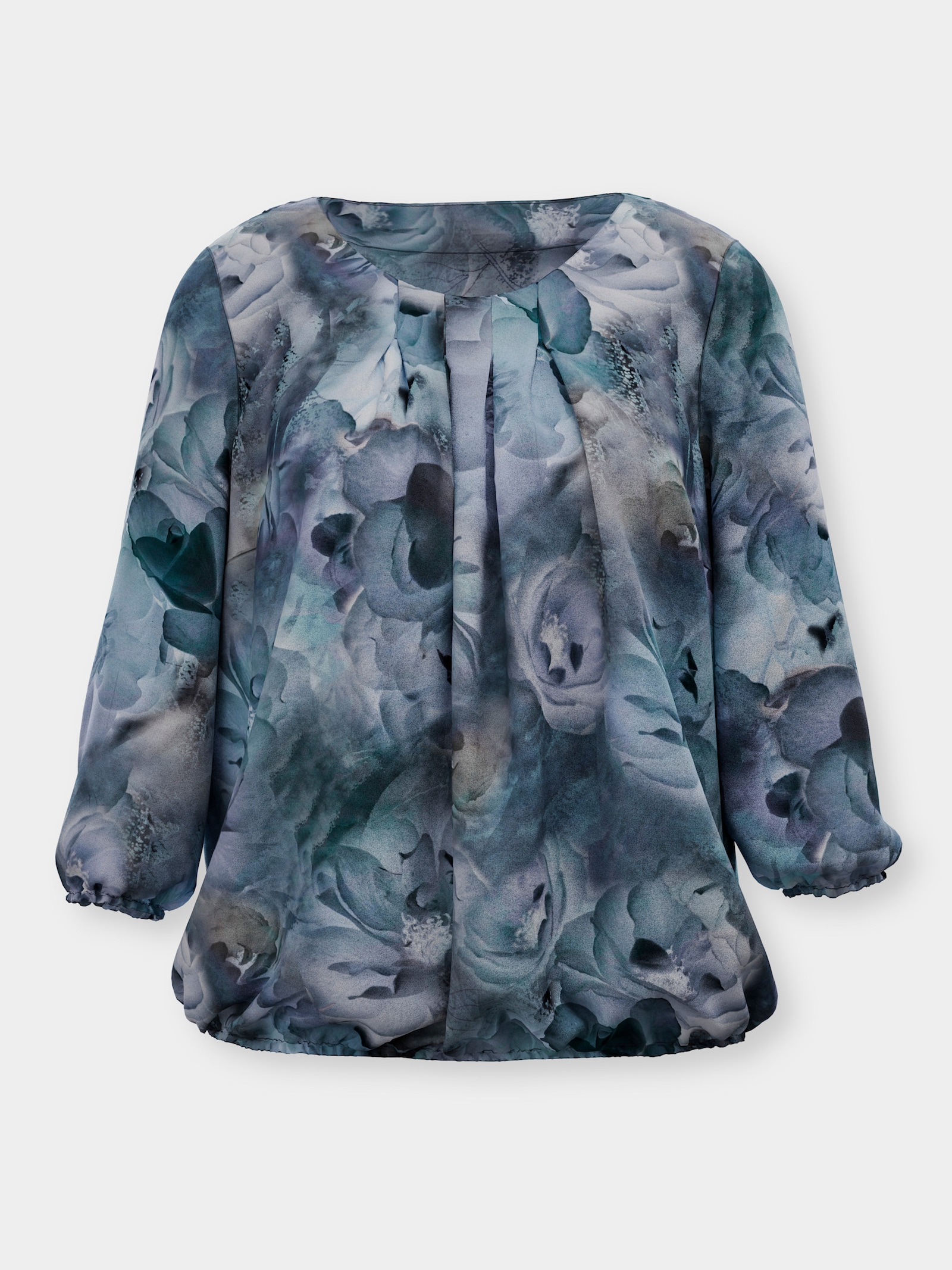 Schlupfbluse mit elastischen Abschlüssen - marine-aquamarin-bedruckt