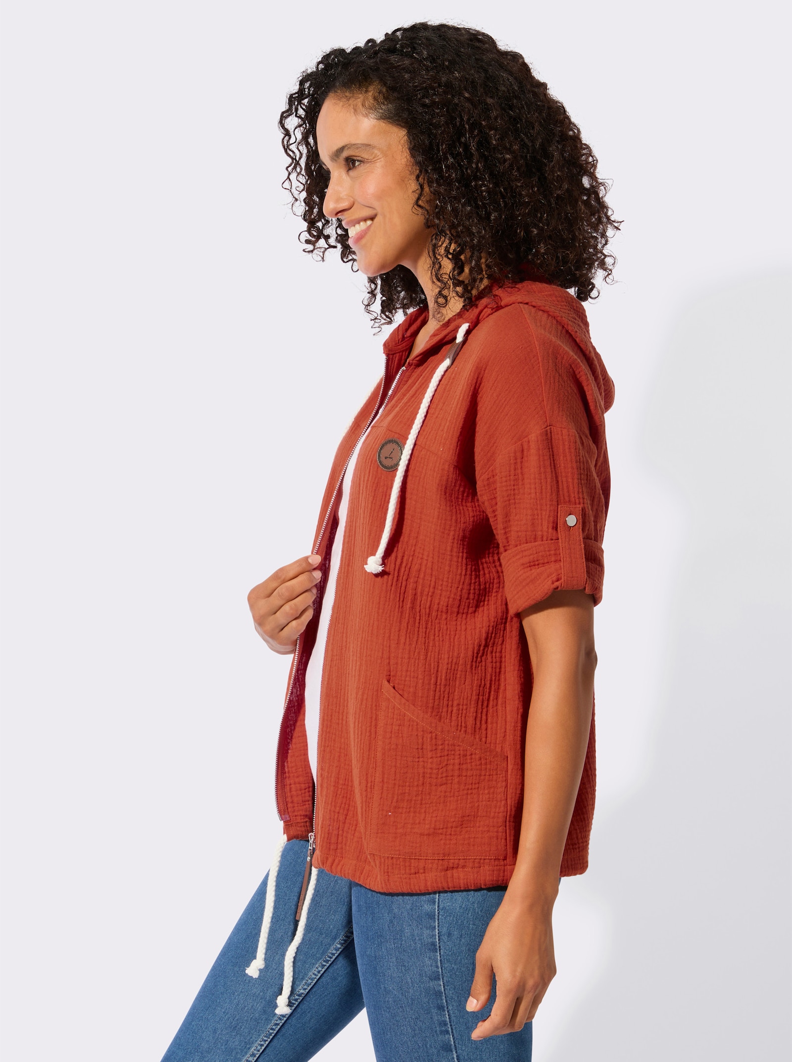 Blusenjacke mit Tunnelzug im Saum - rostrot