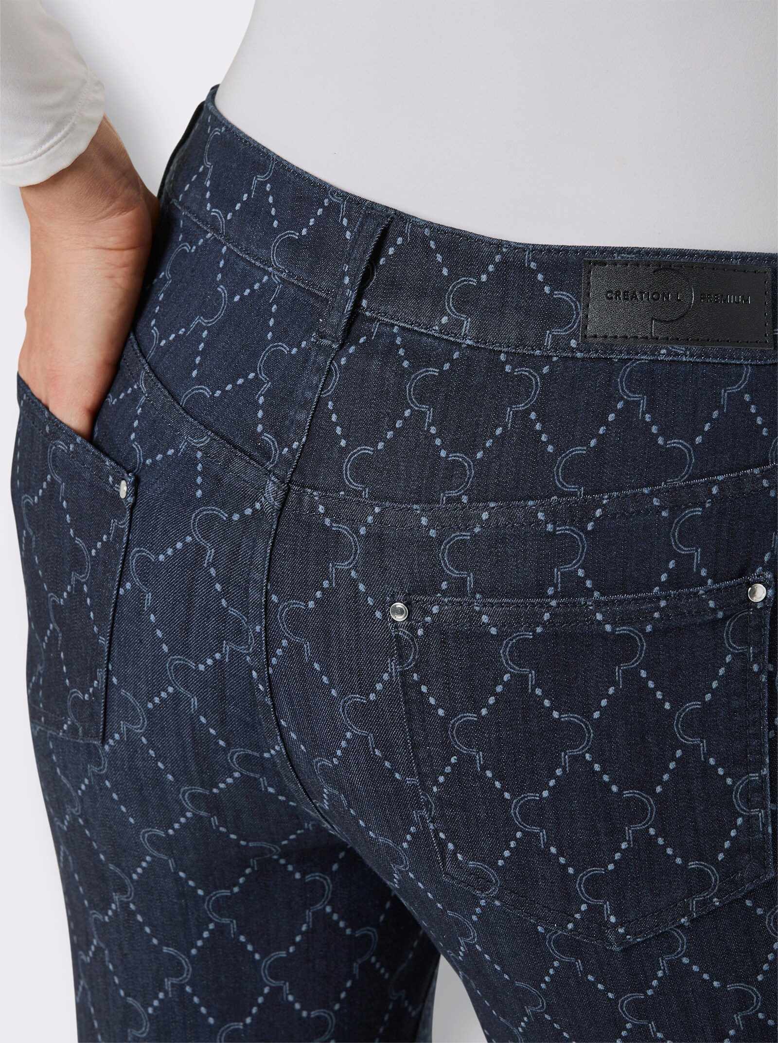 CREATION L PREMIUM 5-Pocket-Jeans mit Print-Dessin - dark blue
